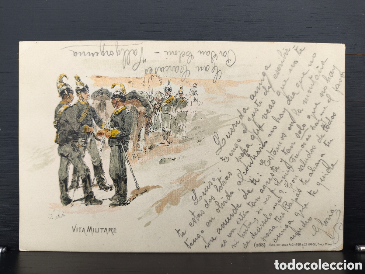 Postcards: Antigua postal ilustrada Vita Militare Caballer&iacute;a Italiana&nbsp;il. Giovanni Fattori Ed Richter & Co 1907