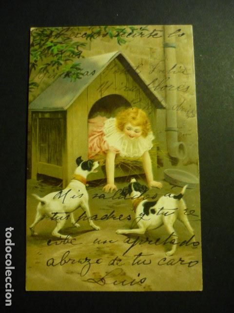 Postales: NI&Ntilde;A CON PERROS POSTAL ILUSTRADA
