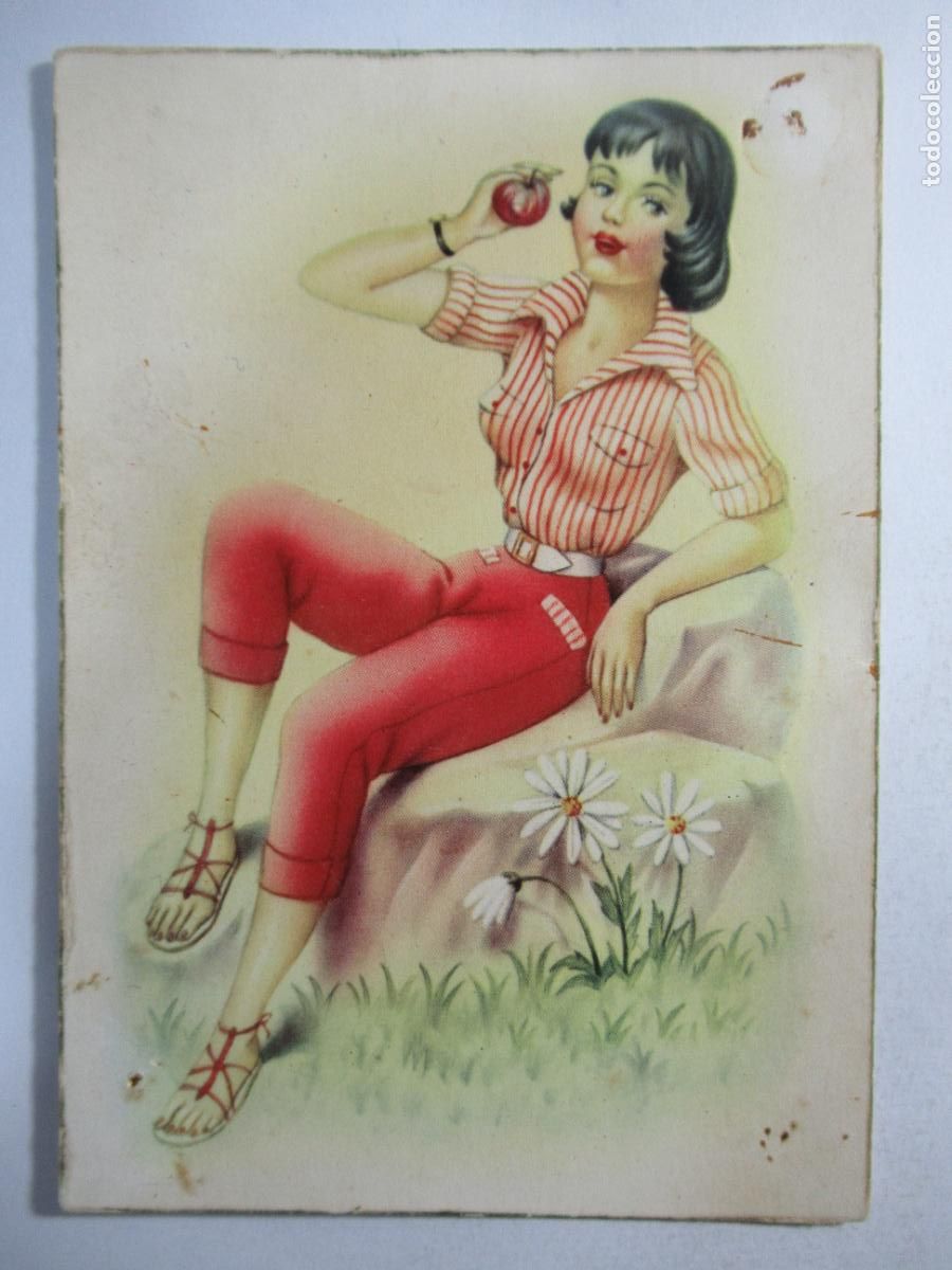 Postales: Postal mujer chica comiendo manzana - Escrita