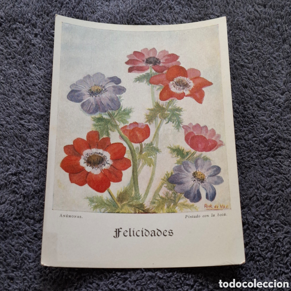 Postcards: P9. Flores, An&eacute;monas, Original Pintado Con La Boca, A&ntilde;o, 1959, Artis-Muti, Sin Circular.