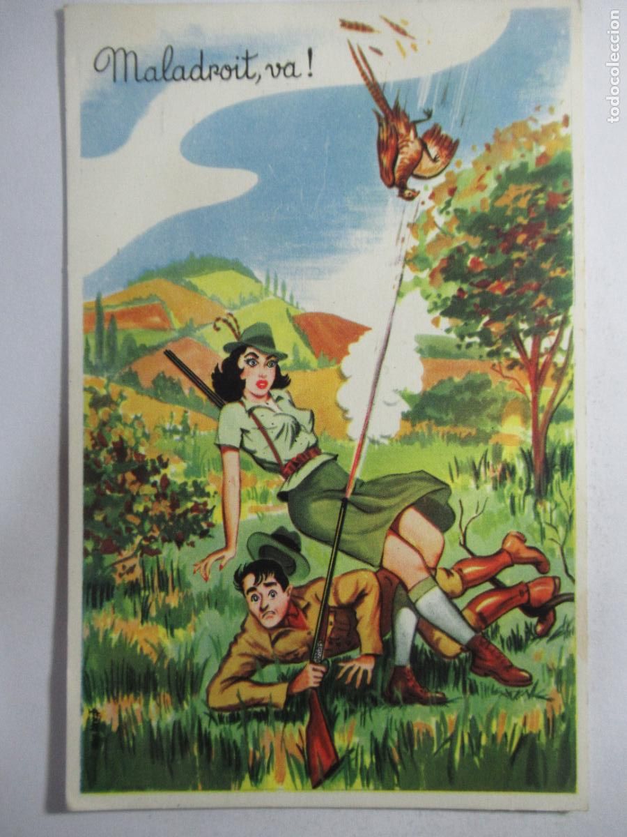 Postales: Postal cazadores humor - Escrita