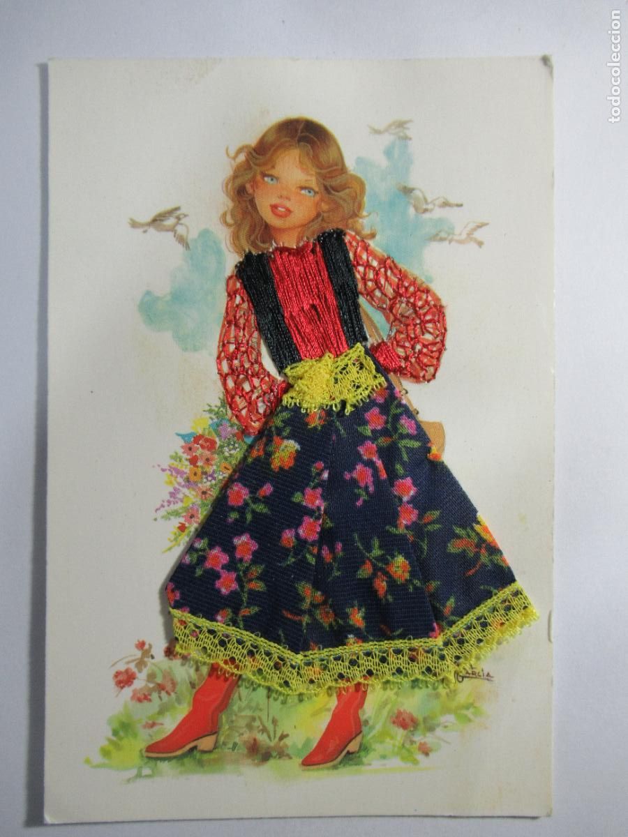 Postales: Postal chica con ropa bordada - S/C