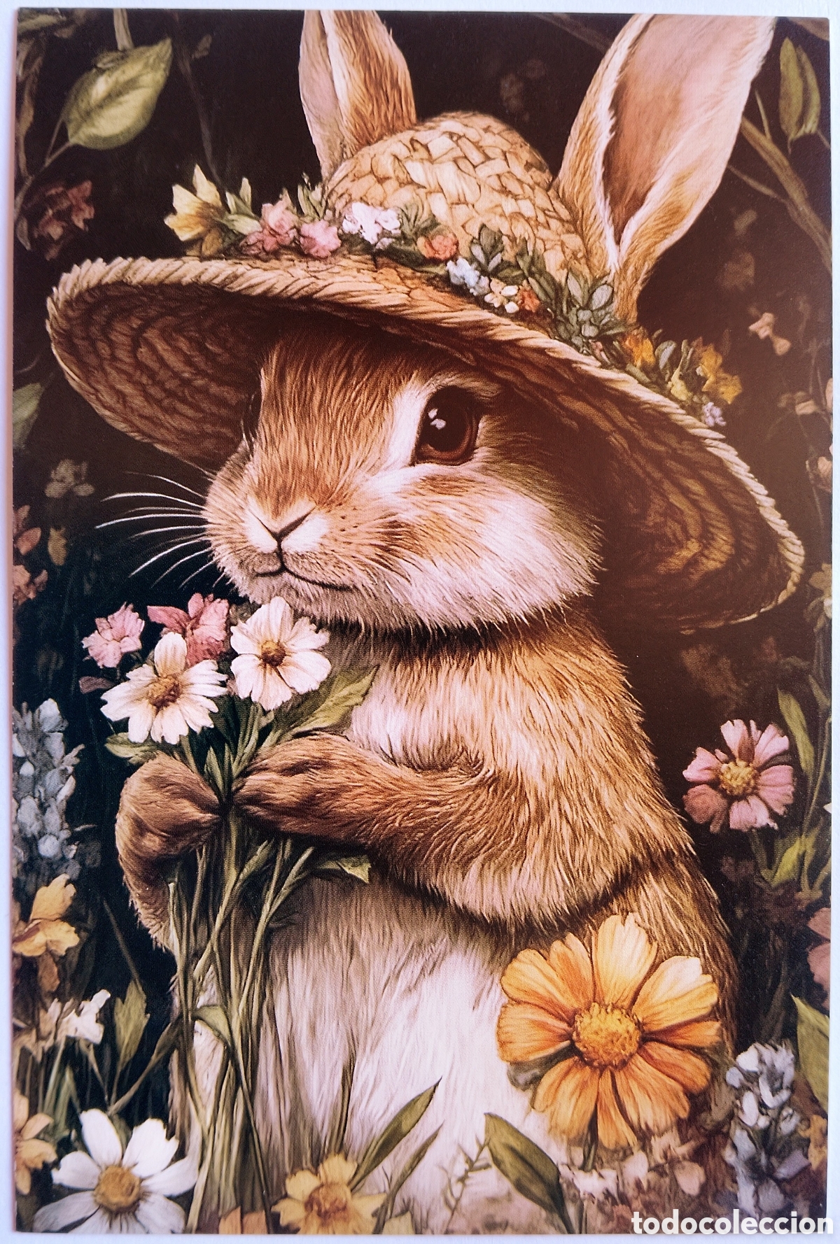Postales: POSTAL - CONEJITA SOMBRERO FLORES