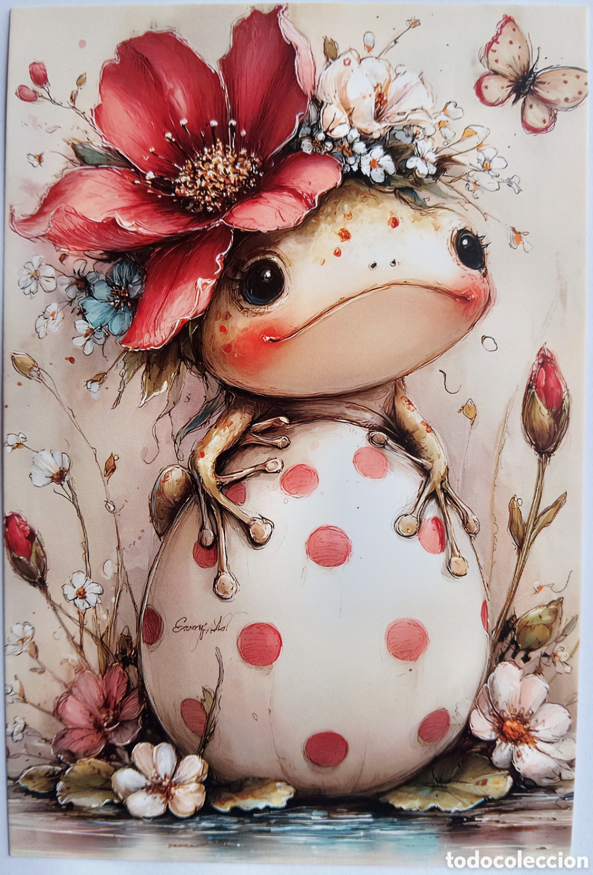 Postales: POSTAL - RANA FLORES HUEVO PASCUA