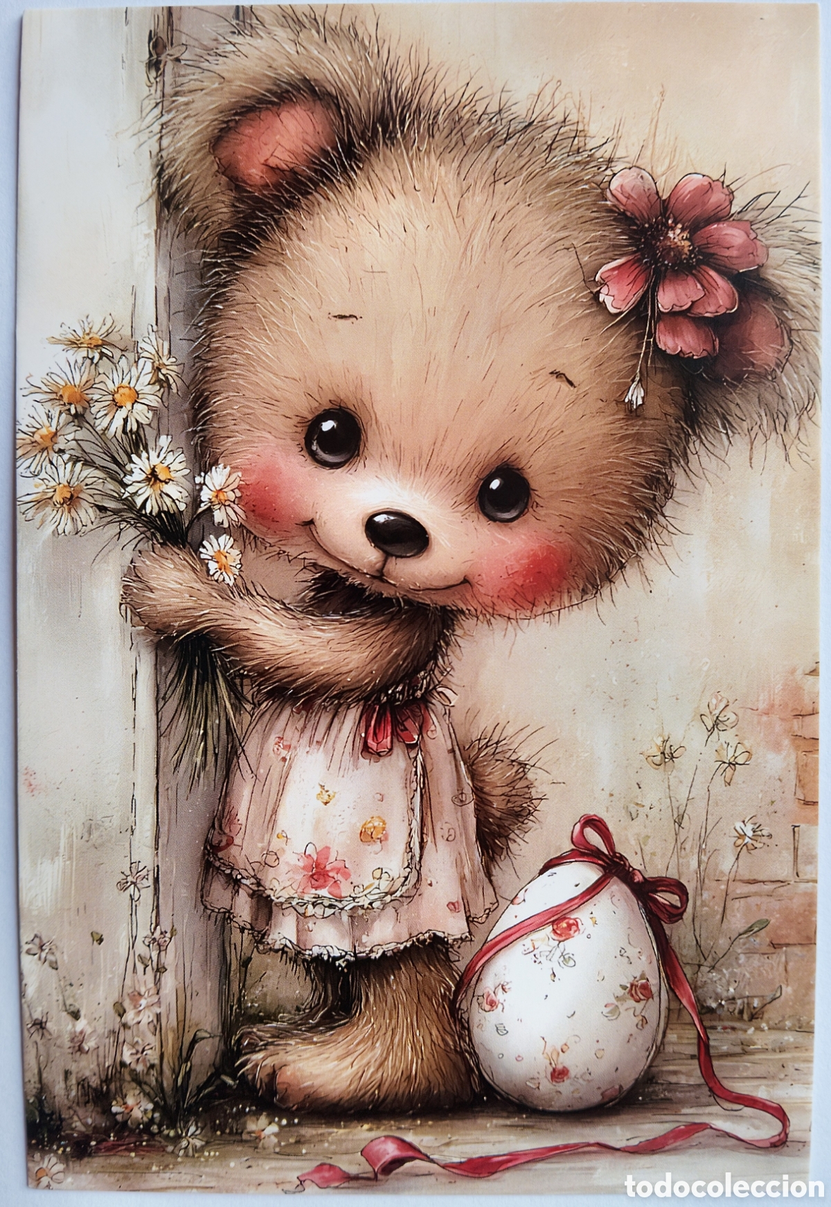 Postales: POSTAL - OSITA FLORES HUEVO