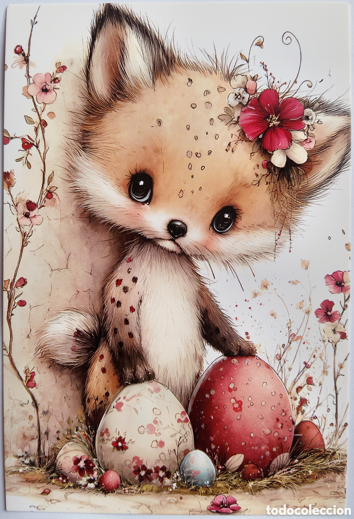 Postales: POSTAL - ZORRO HUEVOS FLORES