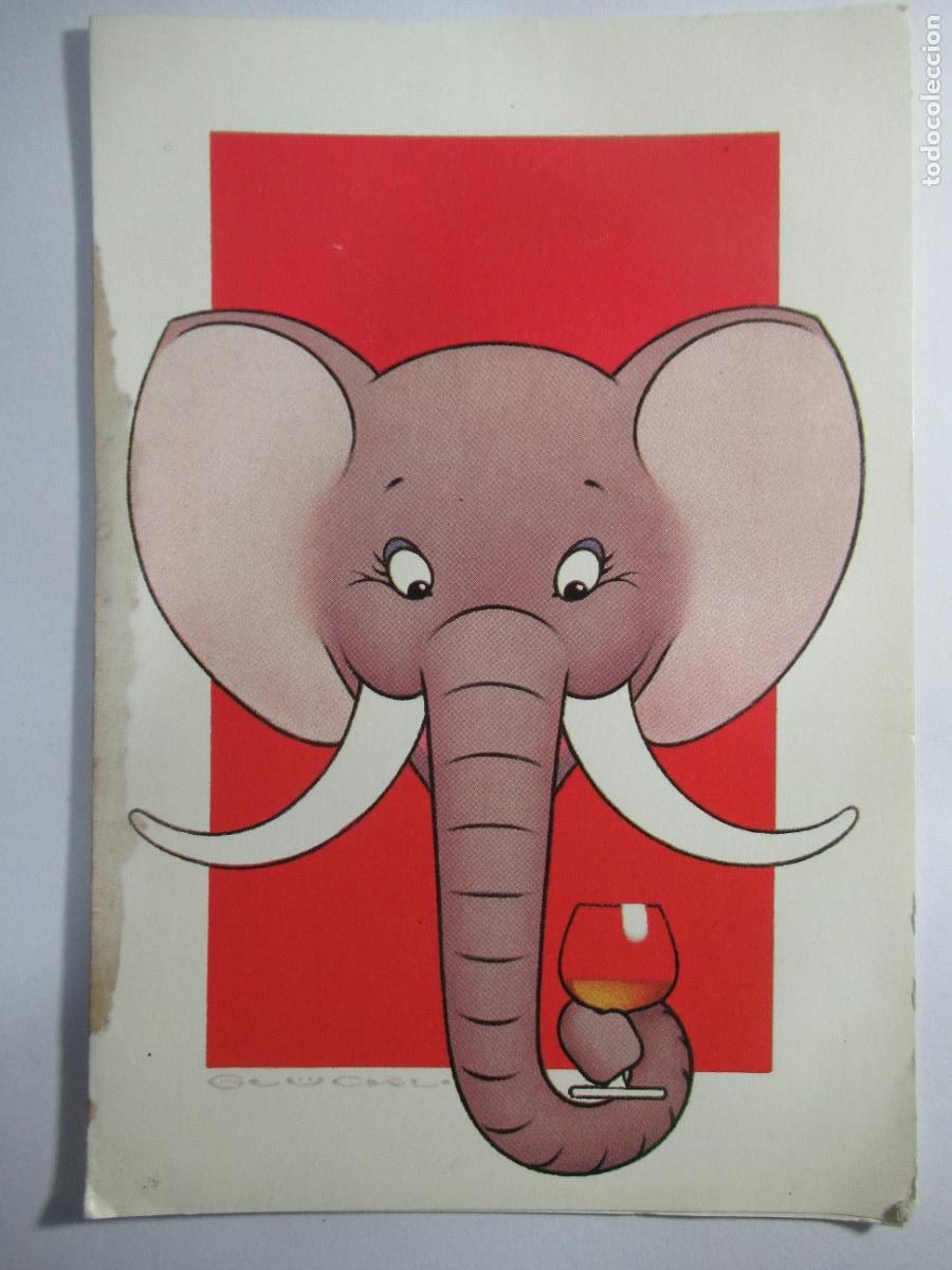 Postales: Dibujo elefante - 17 x 11,5 cm. - Escrita. Mancha en parte central. Ver fotos adicionales