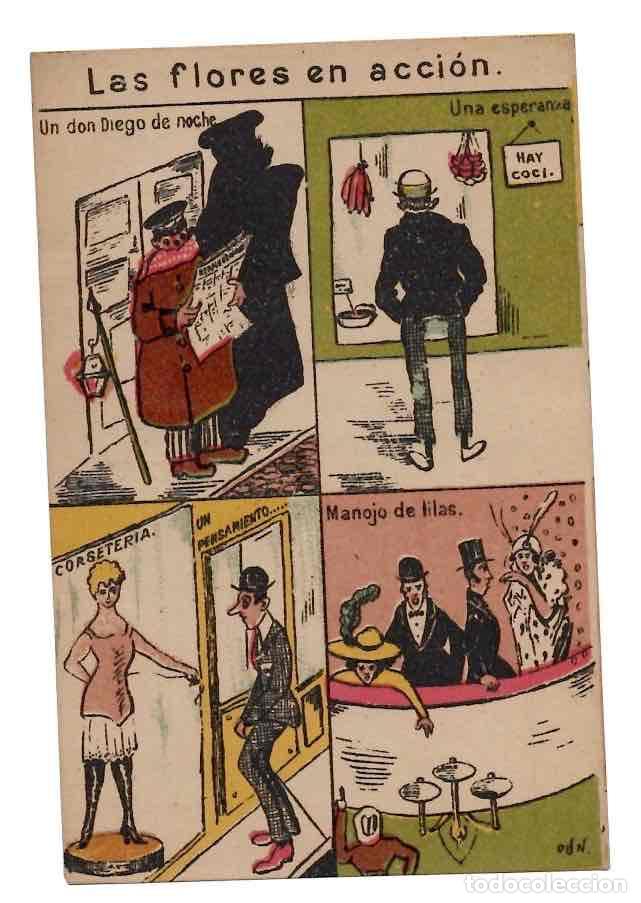 Postales: TARJETA POSTAL LAS FLORES EN ACCION. ILUSTRADA POR PUN. ESPA&Ntilde;A
