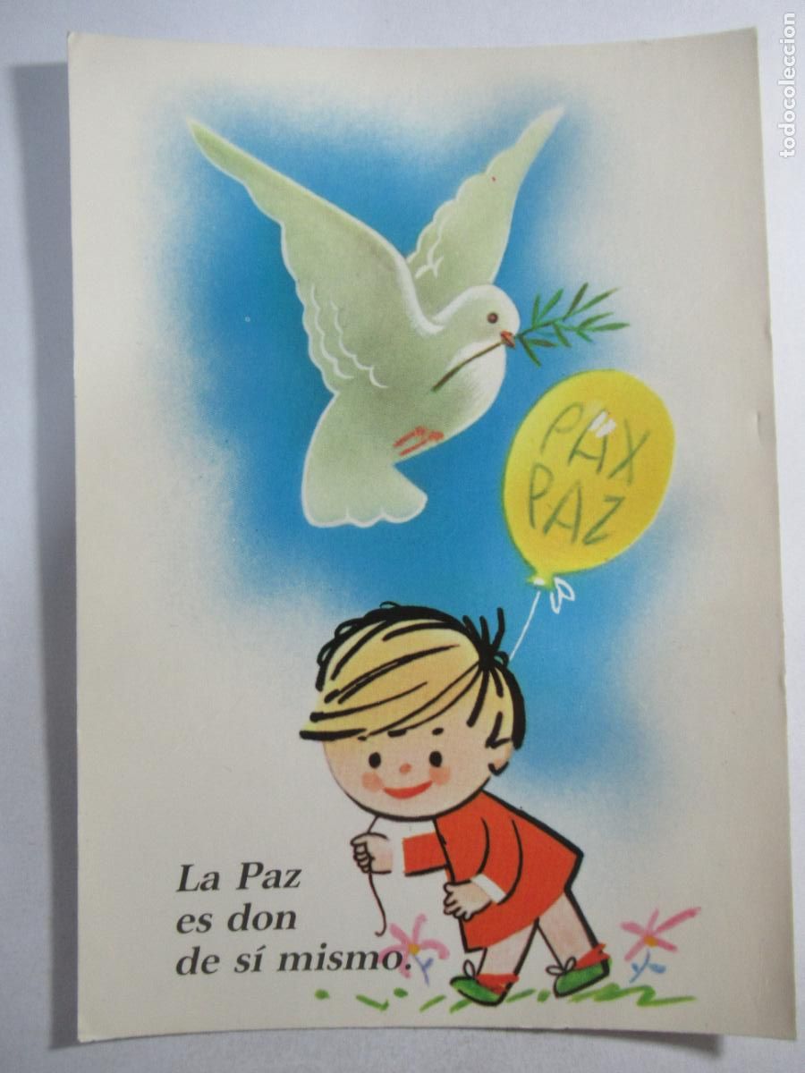 Postales: Postal dibujo ni&ntilde;o y paloma de la paz - S/C