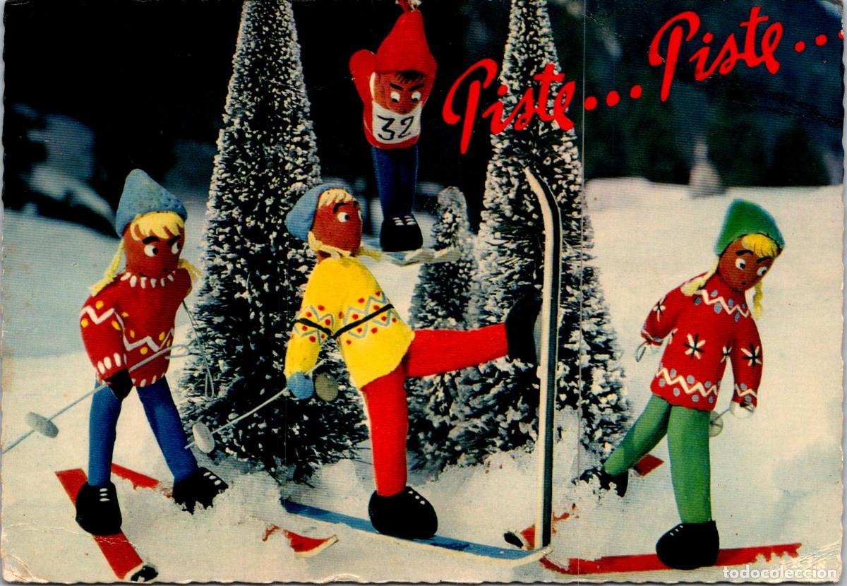 Postales: Figurines de Jacqueline Pannetier - Postal Francesa - 150x103mm - Mu&ntilde;ecos Esquiando