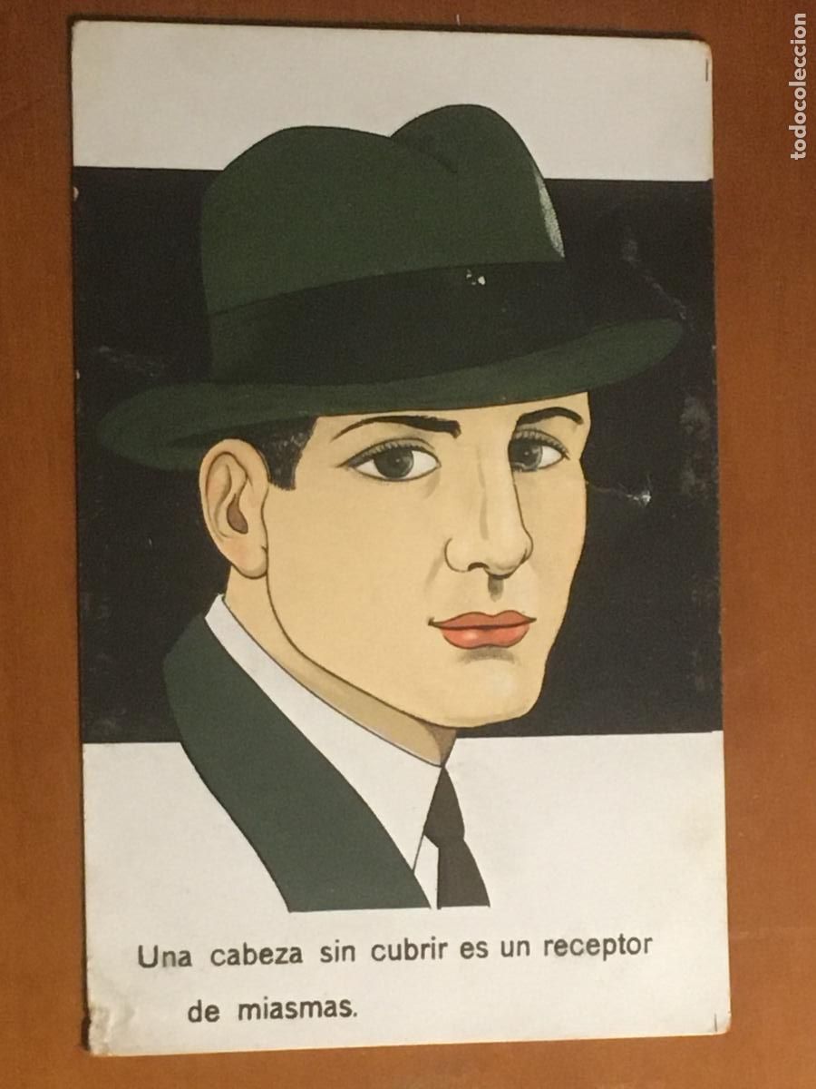 Postales: postal ilustrada con chiste original antigua UNA CABEZA SIN CUBRIR ES UN RECEPTOR DE MIASMAS