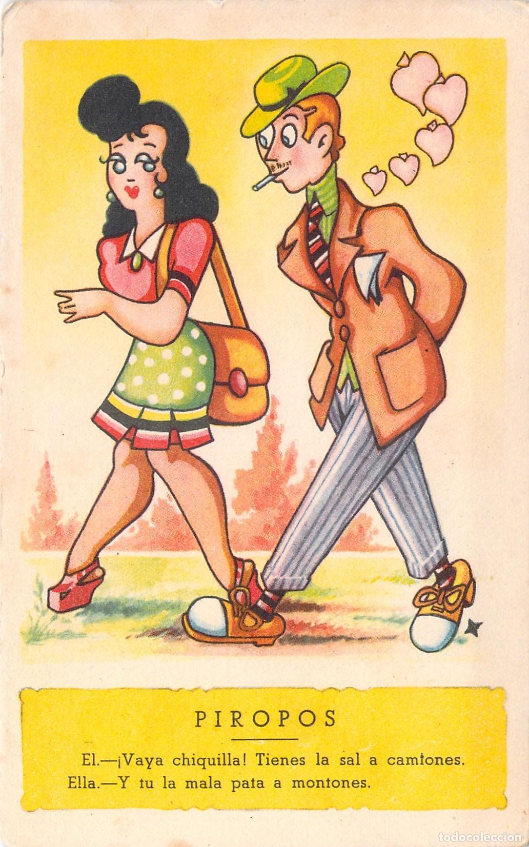 Postkarten: Postal Humor&iacute;stica Ilustrada de Pareja con Piropos