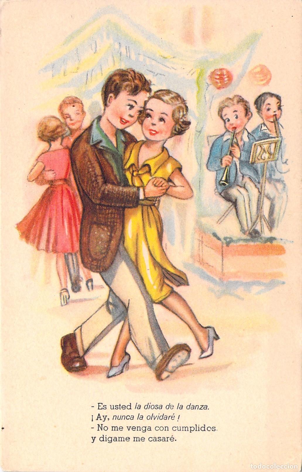 Postales: Postal Ilustrada Pareja Bailando Peliculer&iacute;as Serie 3028