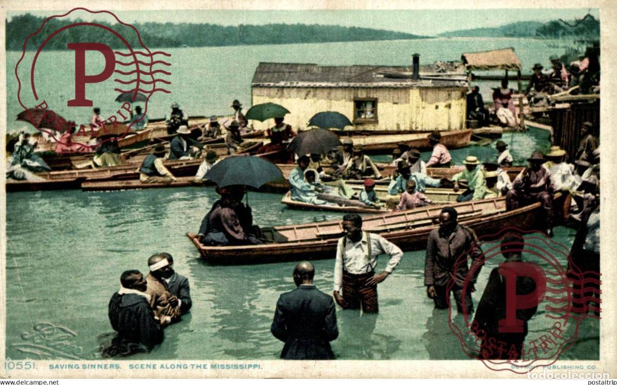 Postales: VERY RARE USA Black men Saving sinners Mississippi scene along Missippi afro americana coleccionb