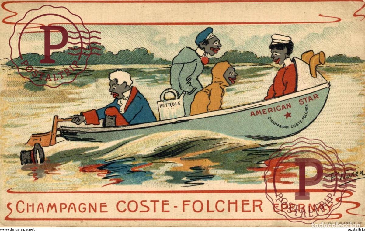 Postcards: CHAMPAGNE - Coste Folcher Epernay,carte illustr&eacute;e par Narey AMERICAN STAR afro americana coleccion