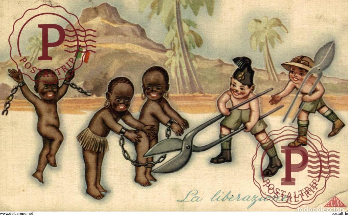 Postcards: SOMALIA ITALY IN AFRICA - BLACK AND WHITE - ATTENTI ALLA LEZIONE LA LIBERAZIONE COLO . afro america