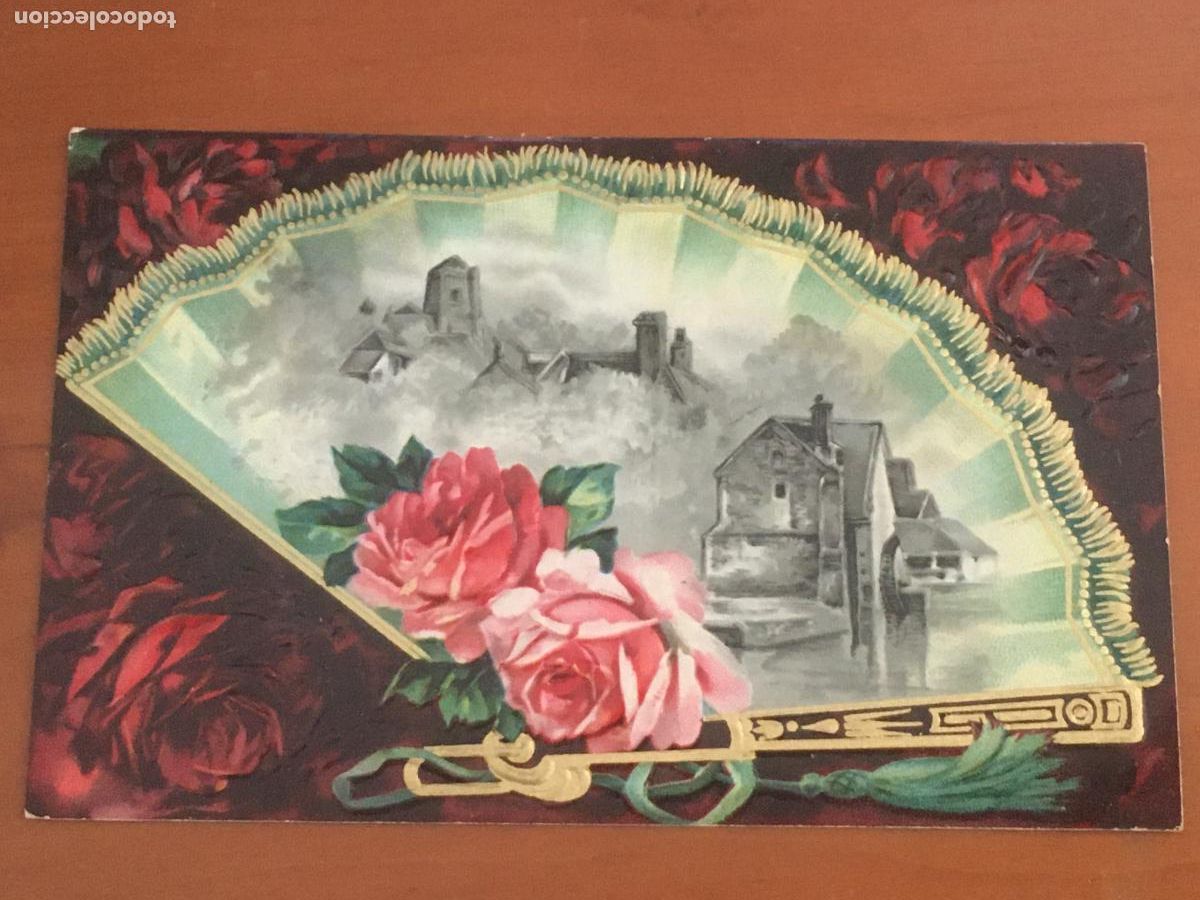Postales: postal ilustrada abanico modernista con relieve perfecto estado