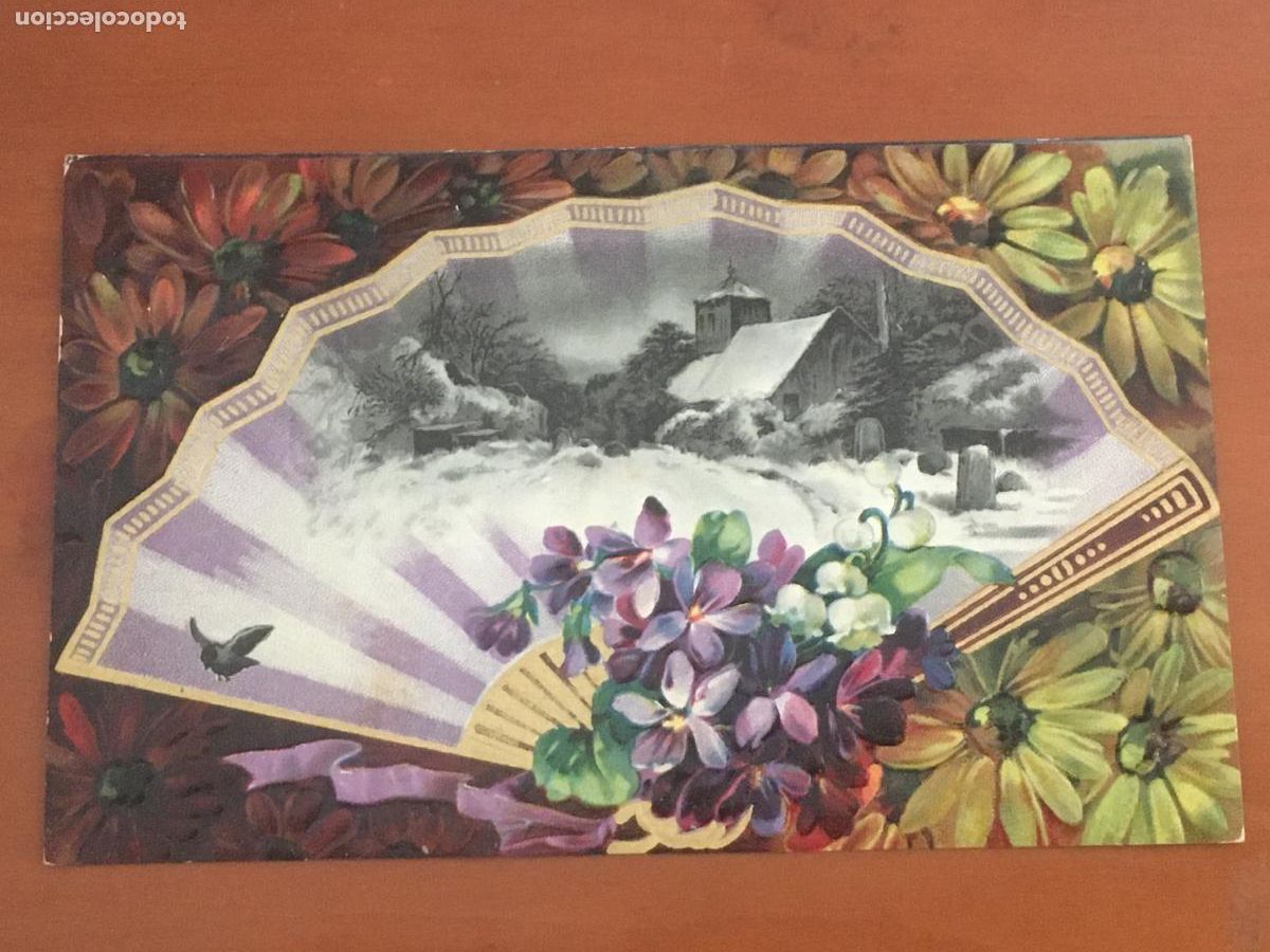 Postales: postal ilustrada abanico modernista con relieve perfecto estado