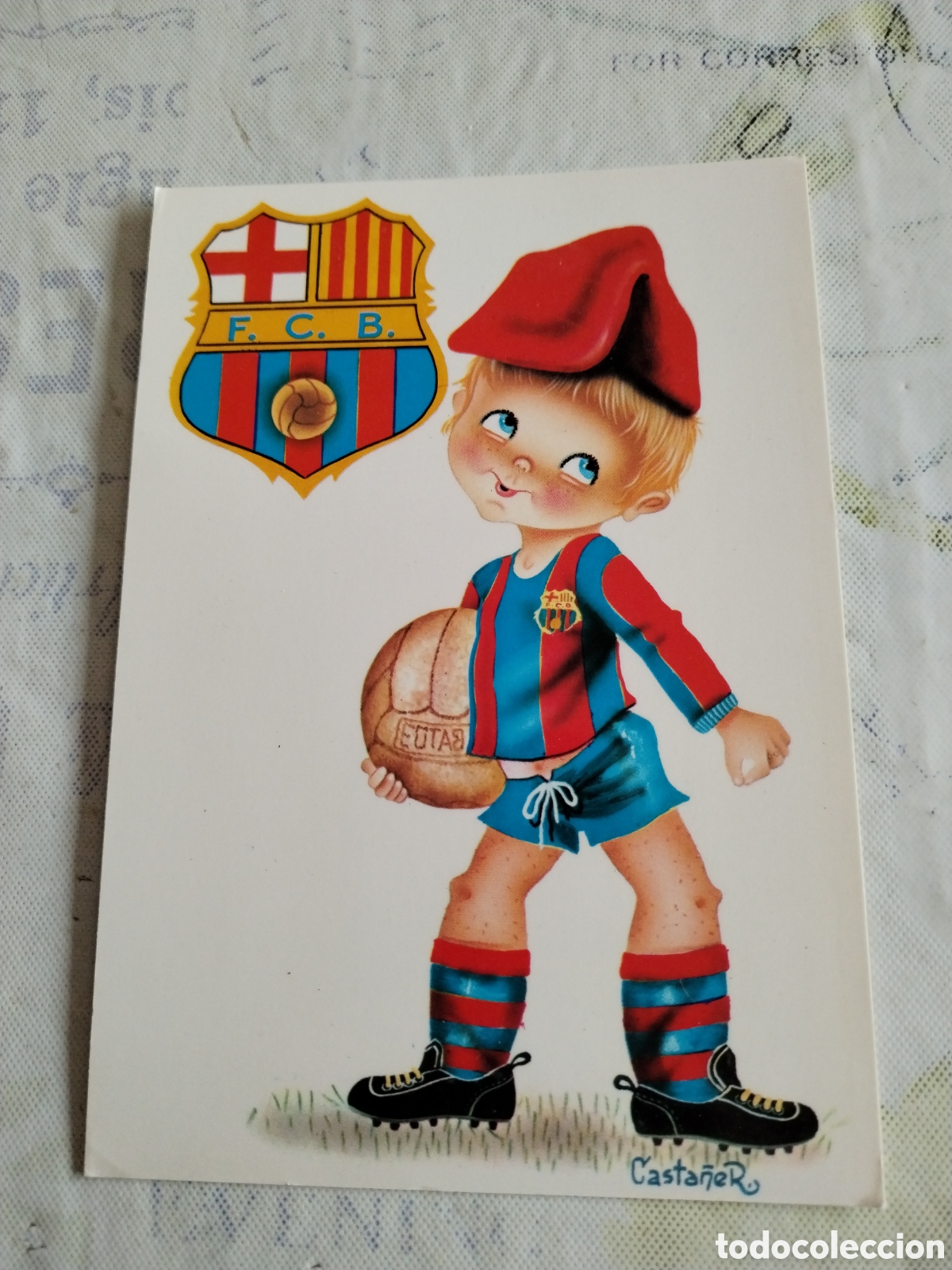 Postales: Postal deportiva F. C. Barcelona Dibujo Casta&ntilde;er Savir