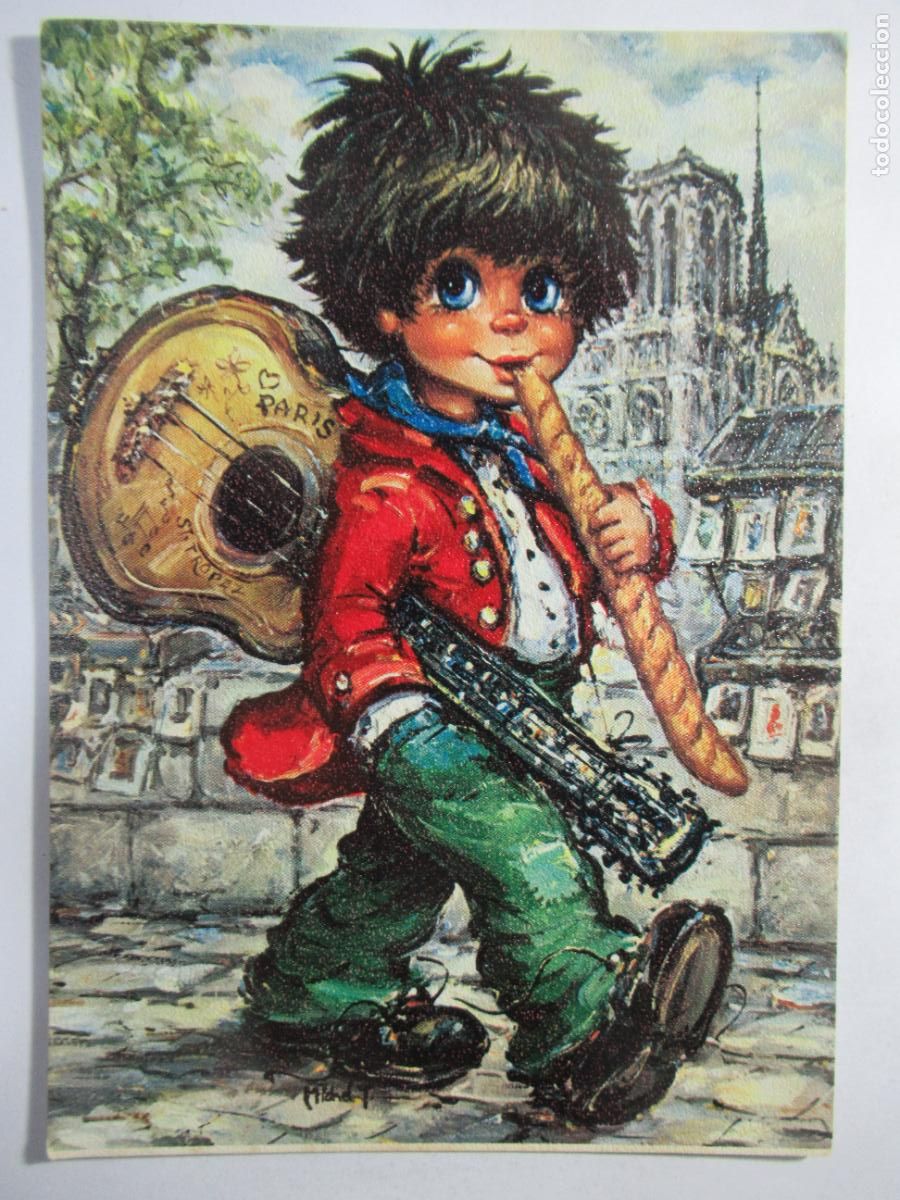 Postales: Ni&ntilde;o con guitarra - Escrita