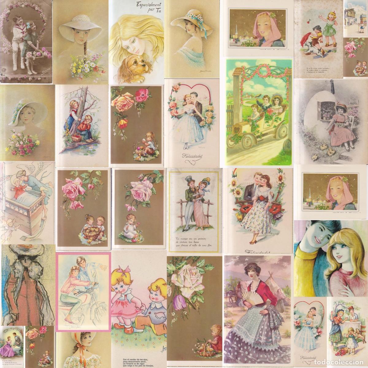 Postales: LOTE 30 POSTALES DE FELICITACION JUVENIL INFANTIL ROMANTICAS