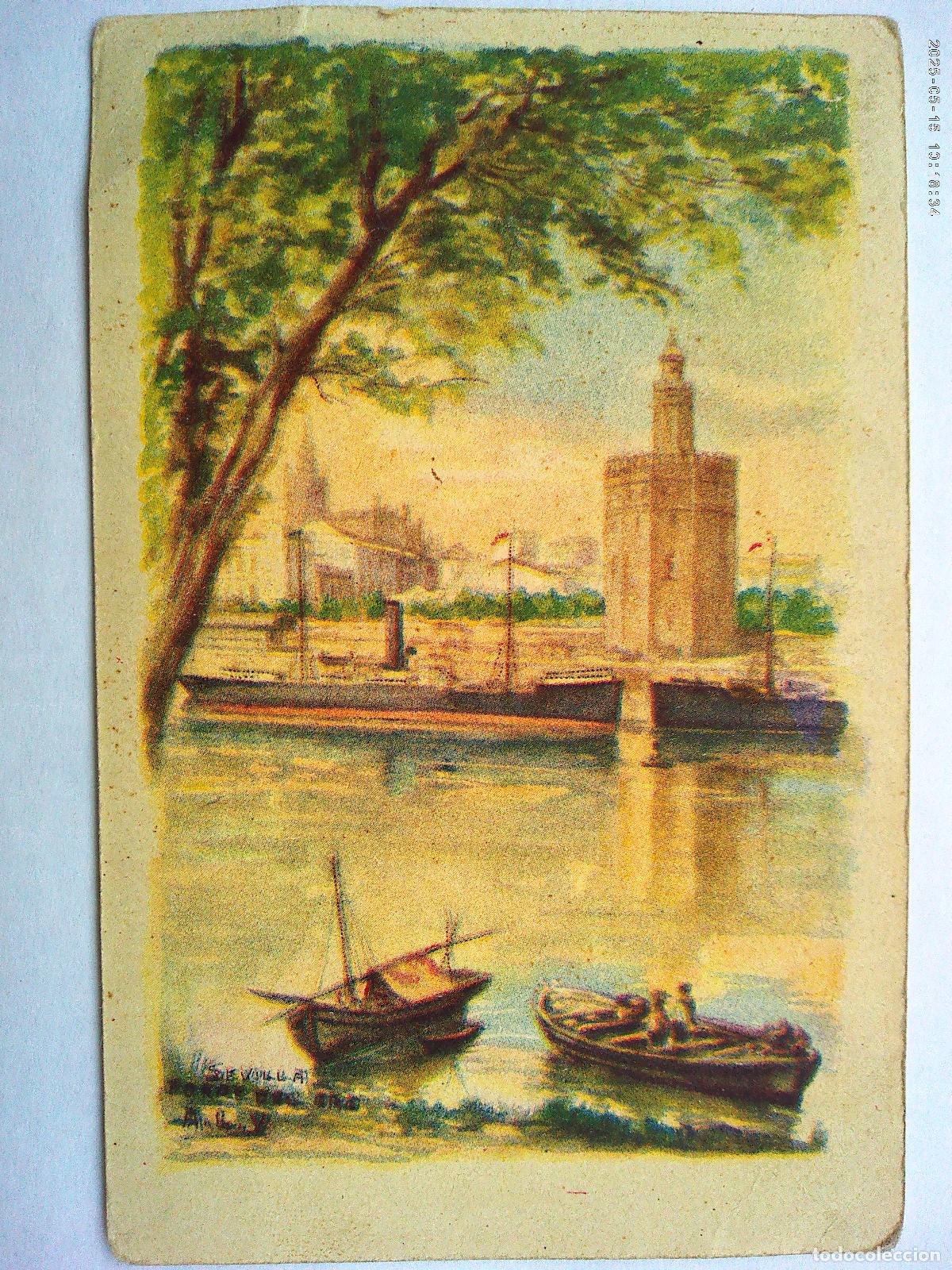 Postales: POSTAL DE SEVILLA : ACUARELA DEL RIO GUADALQUIVIR Y LA TORRE DEL ORO . A&Ntilde;OS 20
