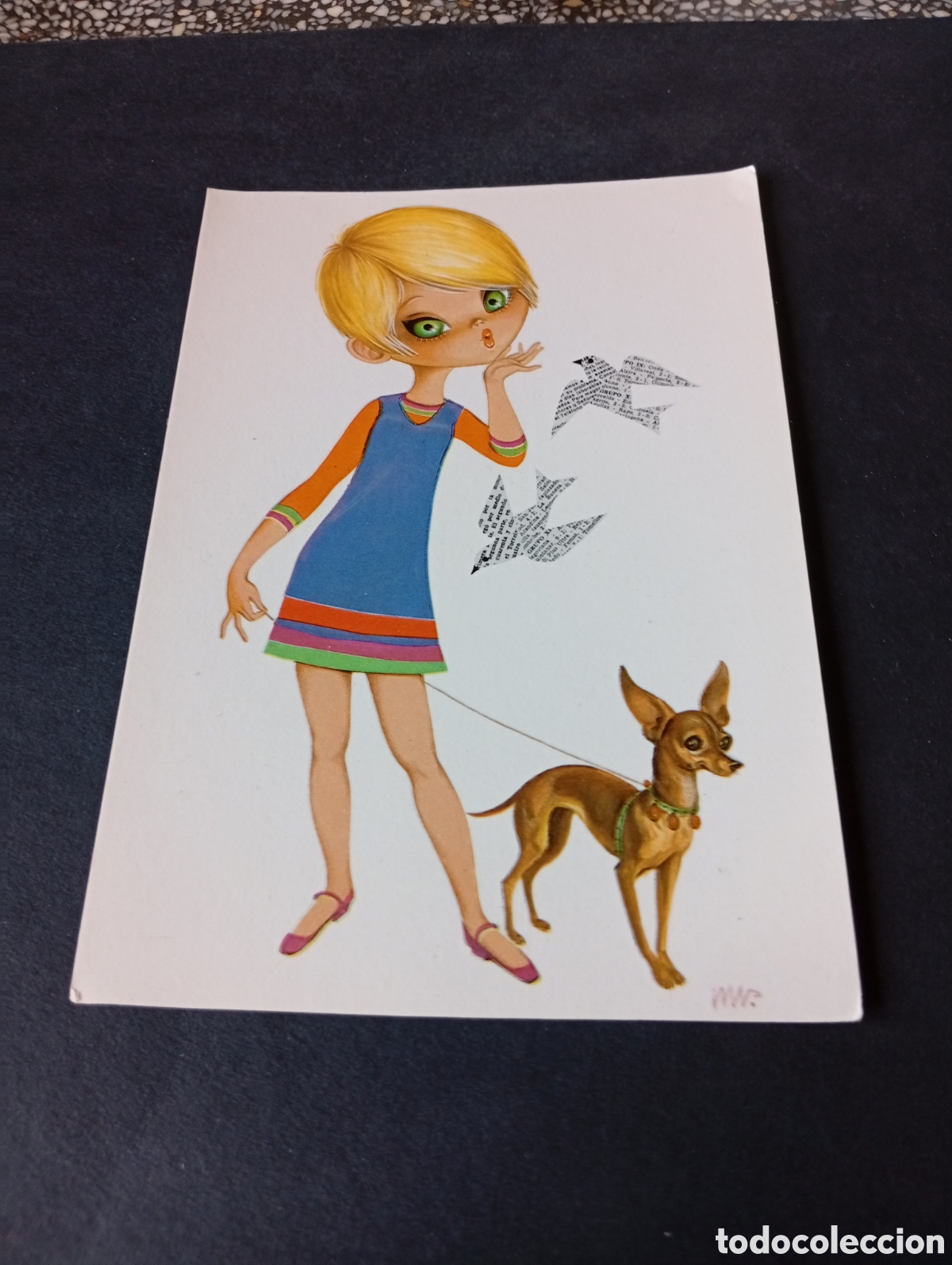 Postales: Postal dibujo chica, hippies