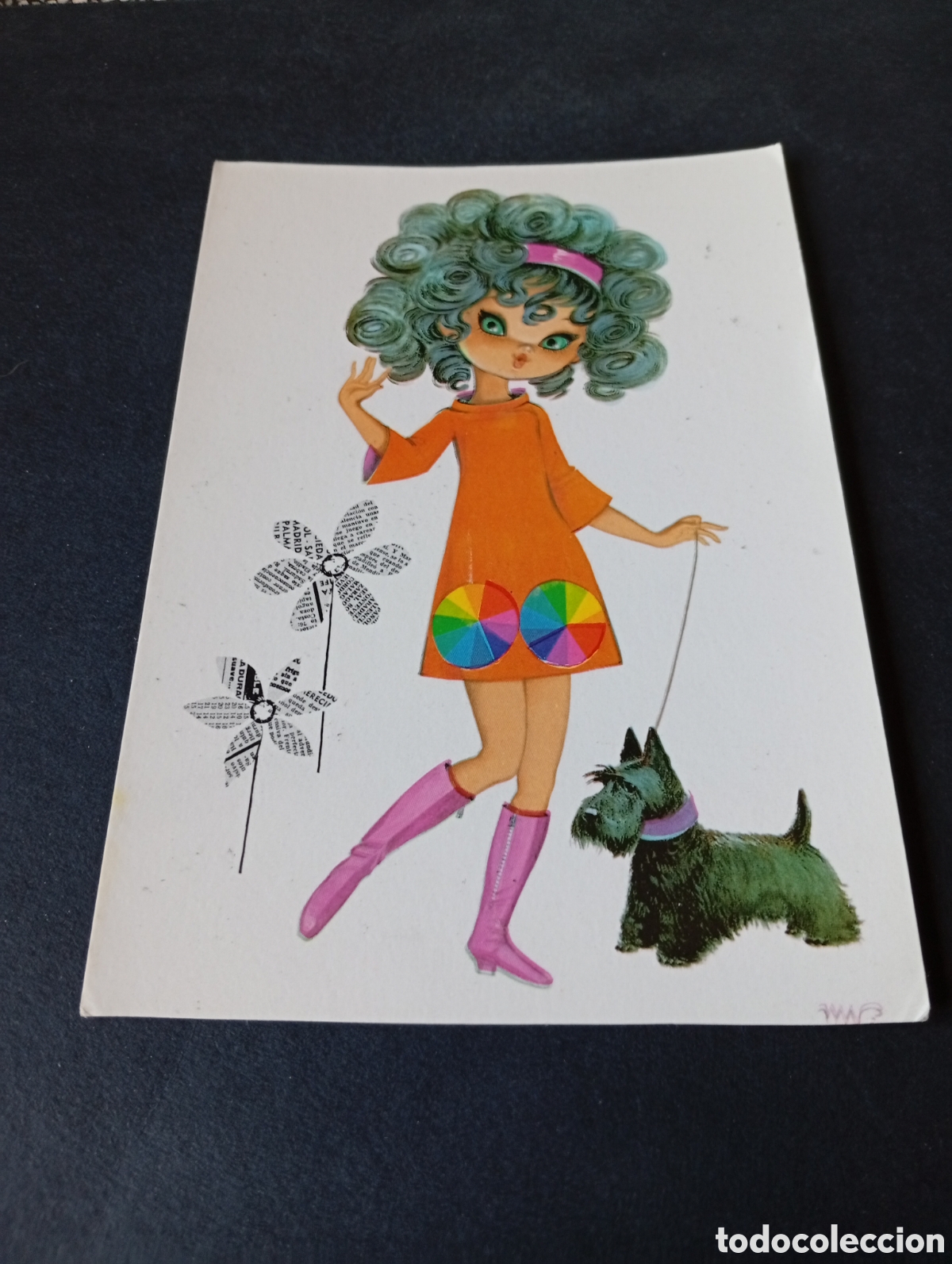 Postales: Postal dibujo chica hippies