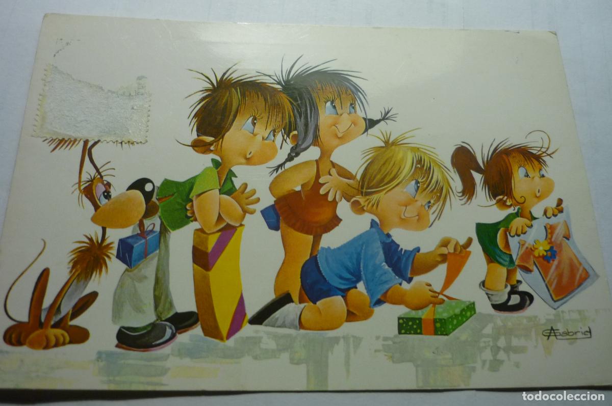 Postales: postal dibujon gabriel ni&ntilde;os con regalos escrita cy z 7065