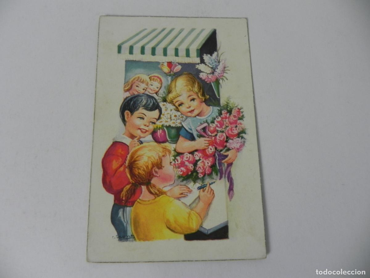 Postales: Postal Antigua Infantil - Edic. Pajarita Serie 2352/B - Ilustraci&oacute;n Girona - Florister&iacute;a - A&ntilde;o 1964