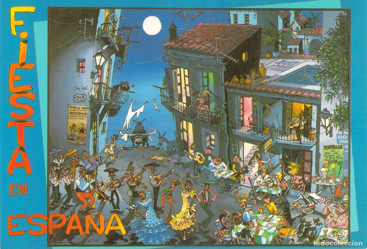 Postales: Postal Ilustrada Fiesta en la Costa Brava por John Lodi