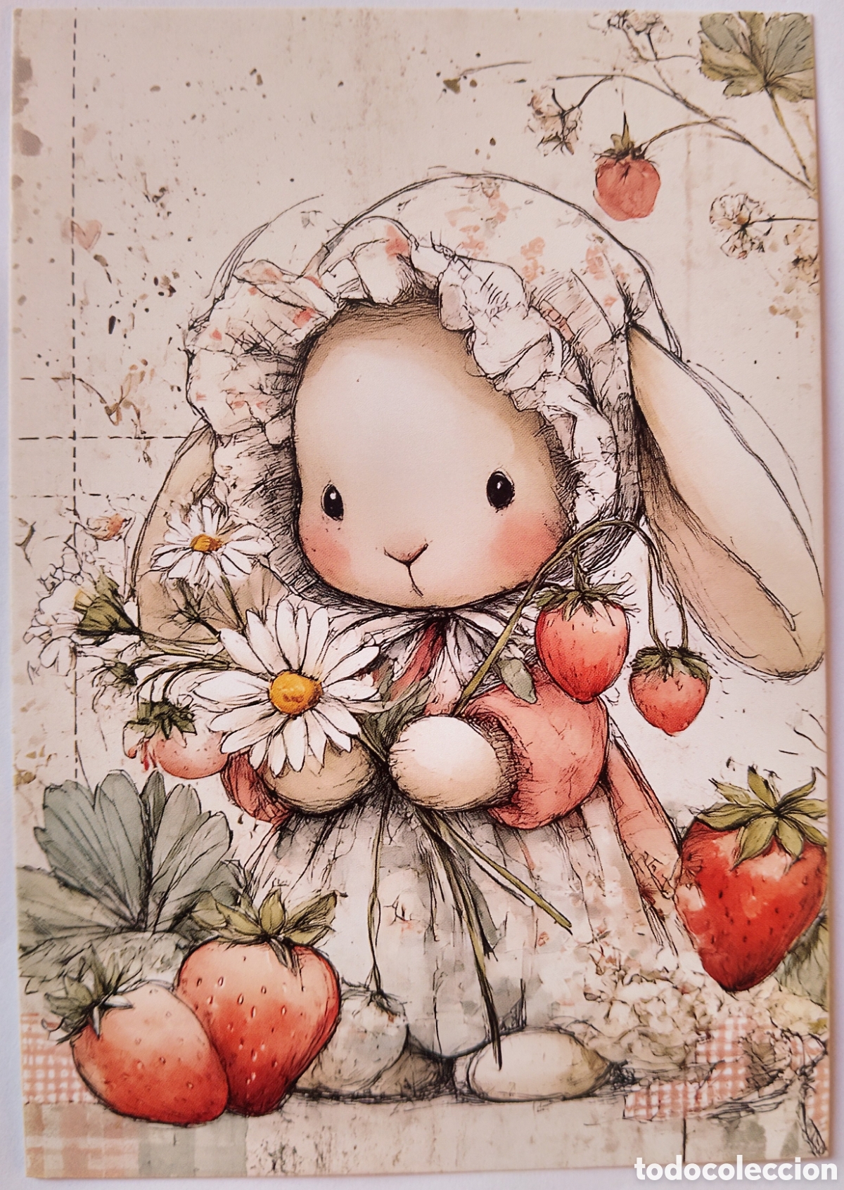 Postales: POSTAL - CONEJITA FRESAS FLORES