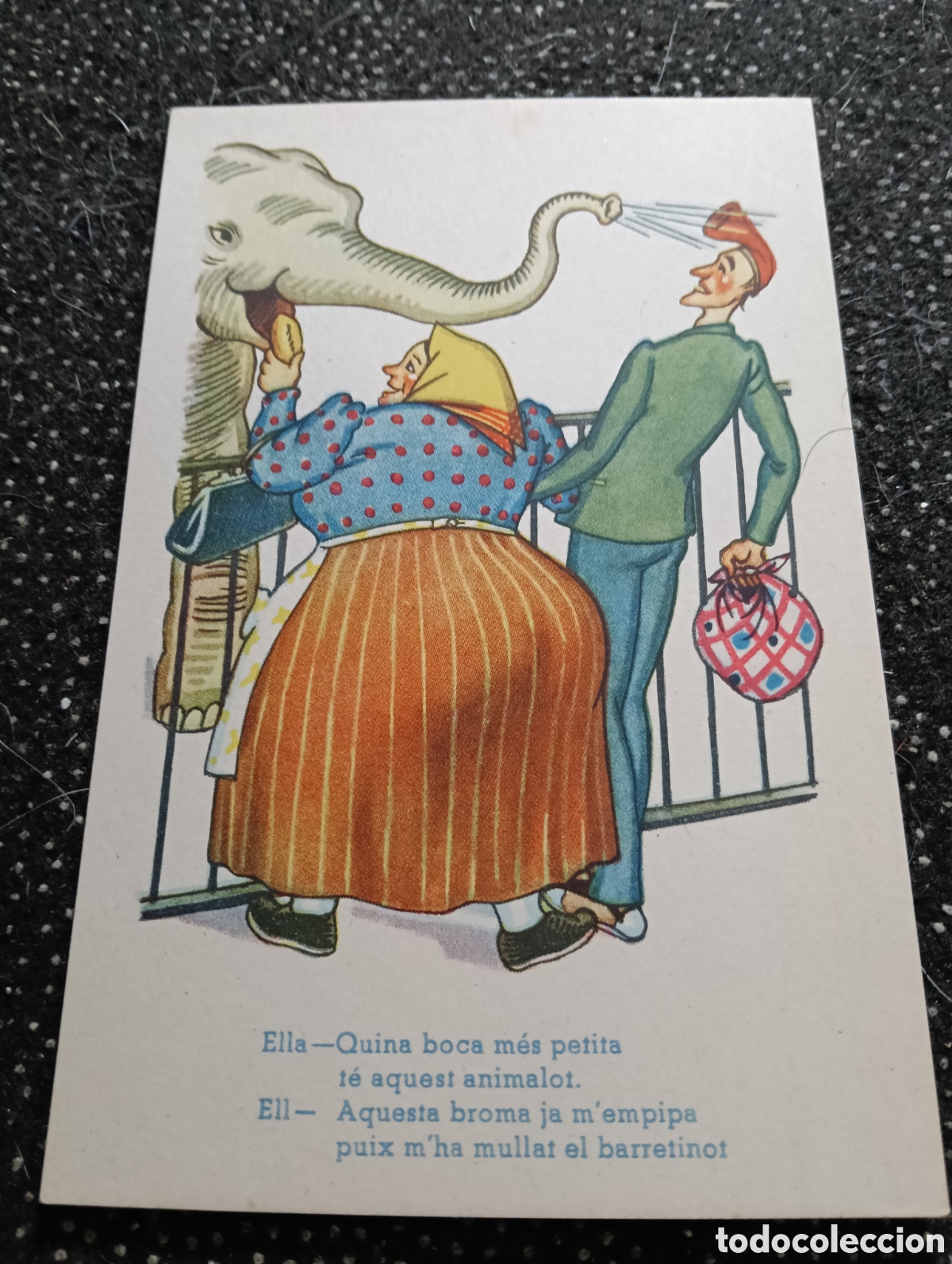 Postales: Postal c&oacute;mica Catalanes en la ciudad, con un verso en la base.