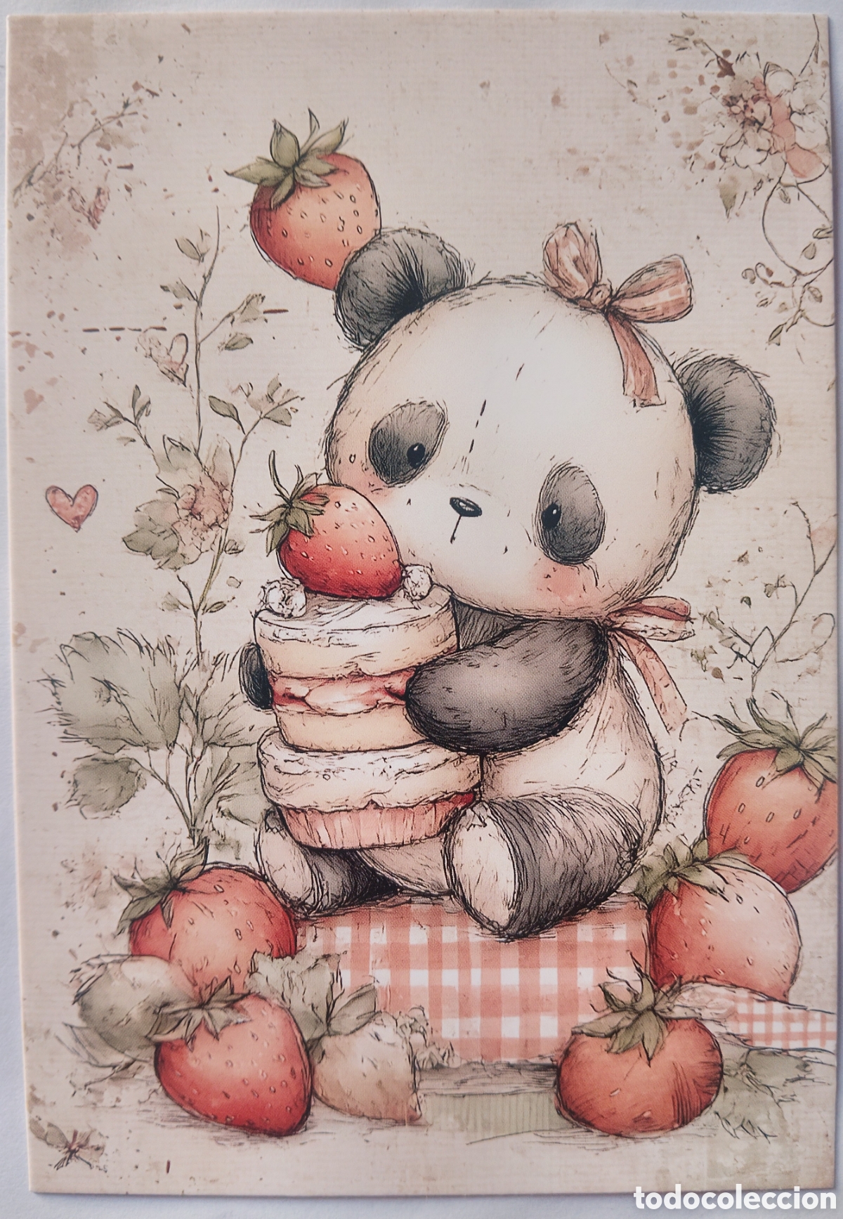 Postales: POSTAL - OSITO OSO PANDA TARTA FRESAS