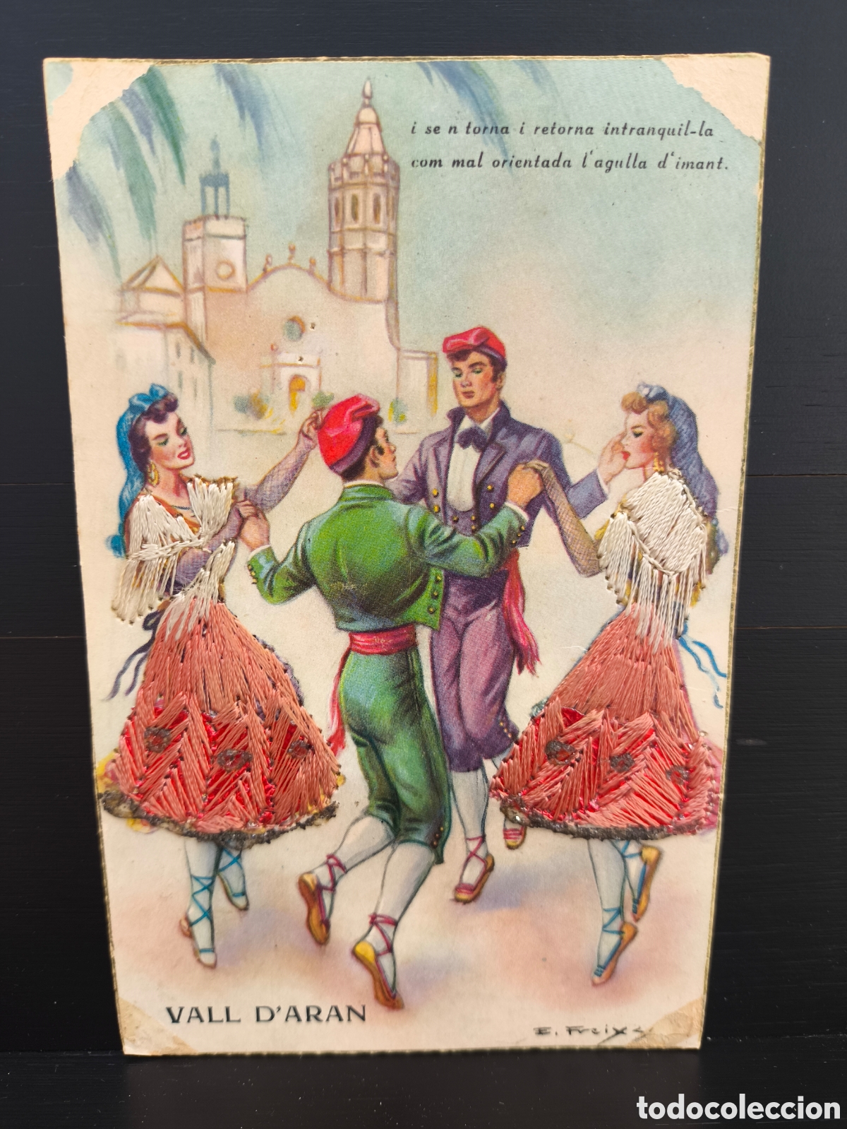 Postales: Antigua postal ilustrada relieve bordado Sardana Vall D'Aran Lleida ilustra Emili Freixas Catalunya