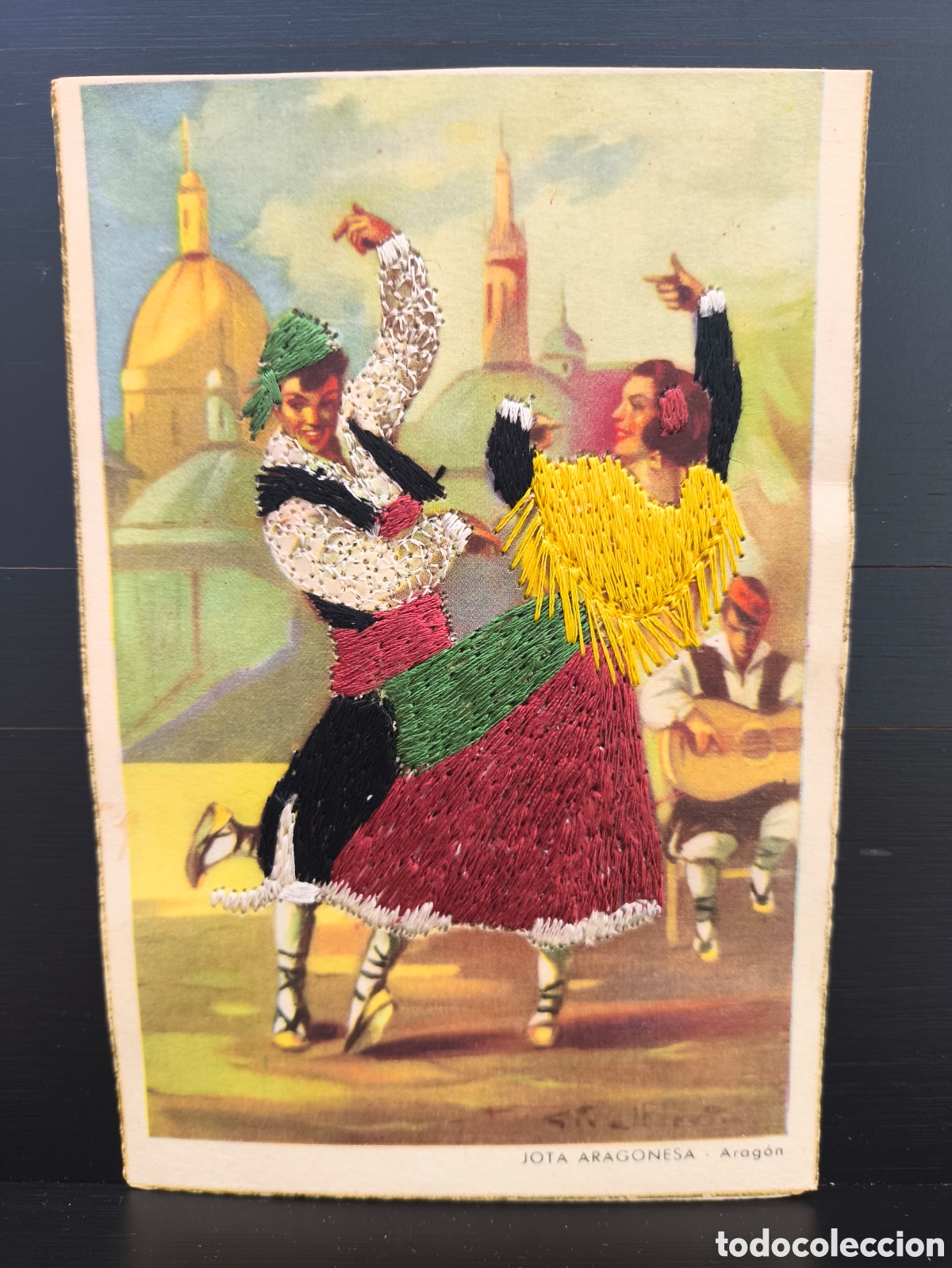 Postales: Antigua postal ilustrada relieve bordado Jota Aragonesa Arag&oacute;n