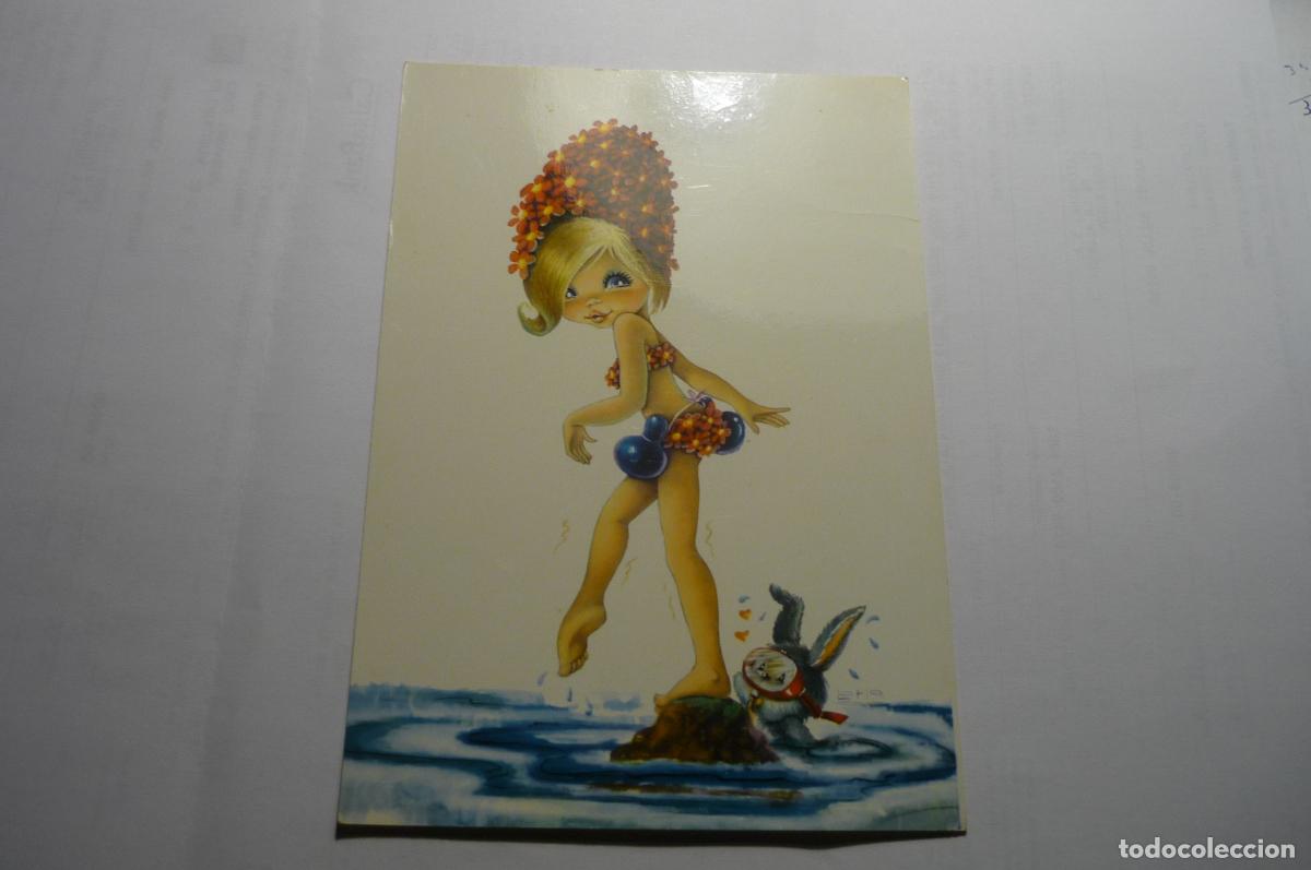 Postales: postal dibujo ni&ntilde;a playa,.escrita c y z 6659