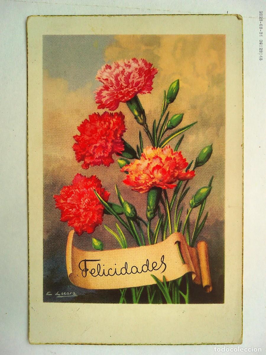 Postales: PRECIOSA POSTAL CON DIBUJO DE FLORES ( CLAVELES ) , PARA FELICITAR . A&Ntilde;OS 40