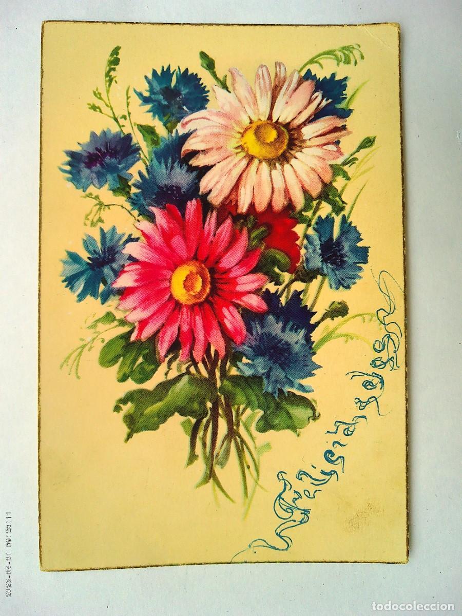 Postales: PRECIOSA POSTAL CON DIBUJO DE RAMO DE FLORES PARA FELICITAR , A&Ntilde;OS 50
