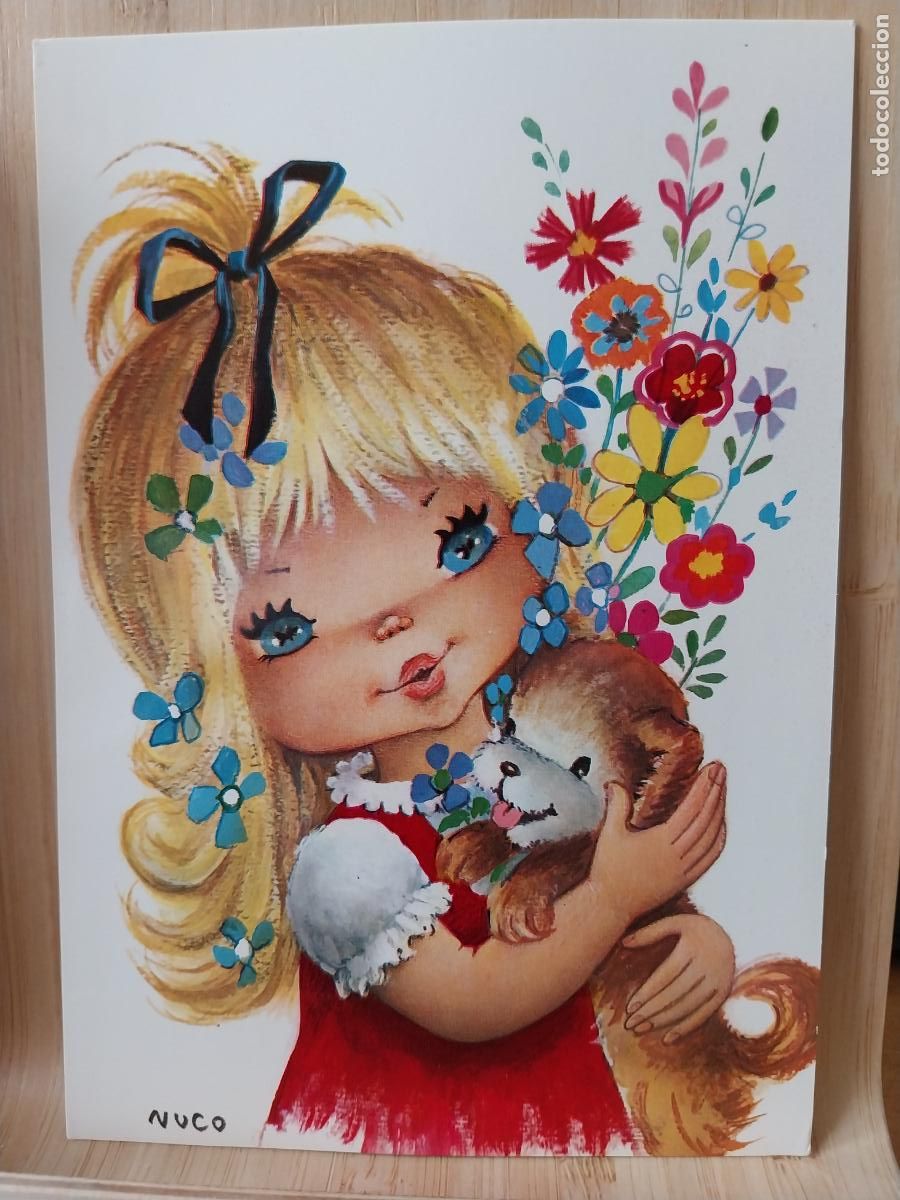 Postales: NI&Ntilde;A CON PERRITO ILUSTRACION NUCO ED CYZ 7379/31 A ESCRITA A&Ntilde;O 1973 SC ORIGINAL
