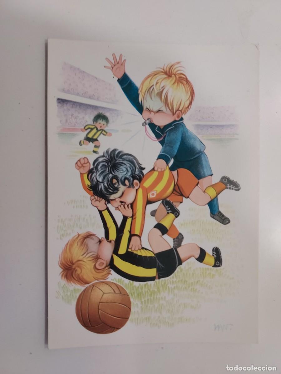 Postales: POSTAL ILUSTRADA. FUTBOLEROS ARBITRO JUGADORES PELEA FUTBOL. ESCRITA. 1970. BERGAS