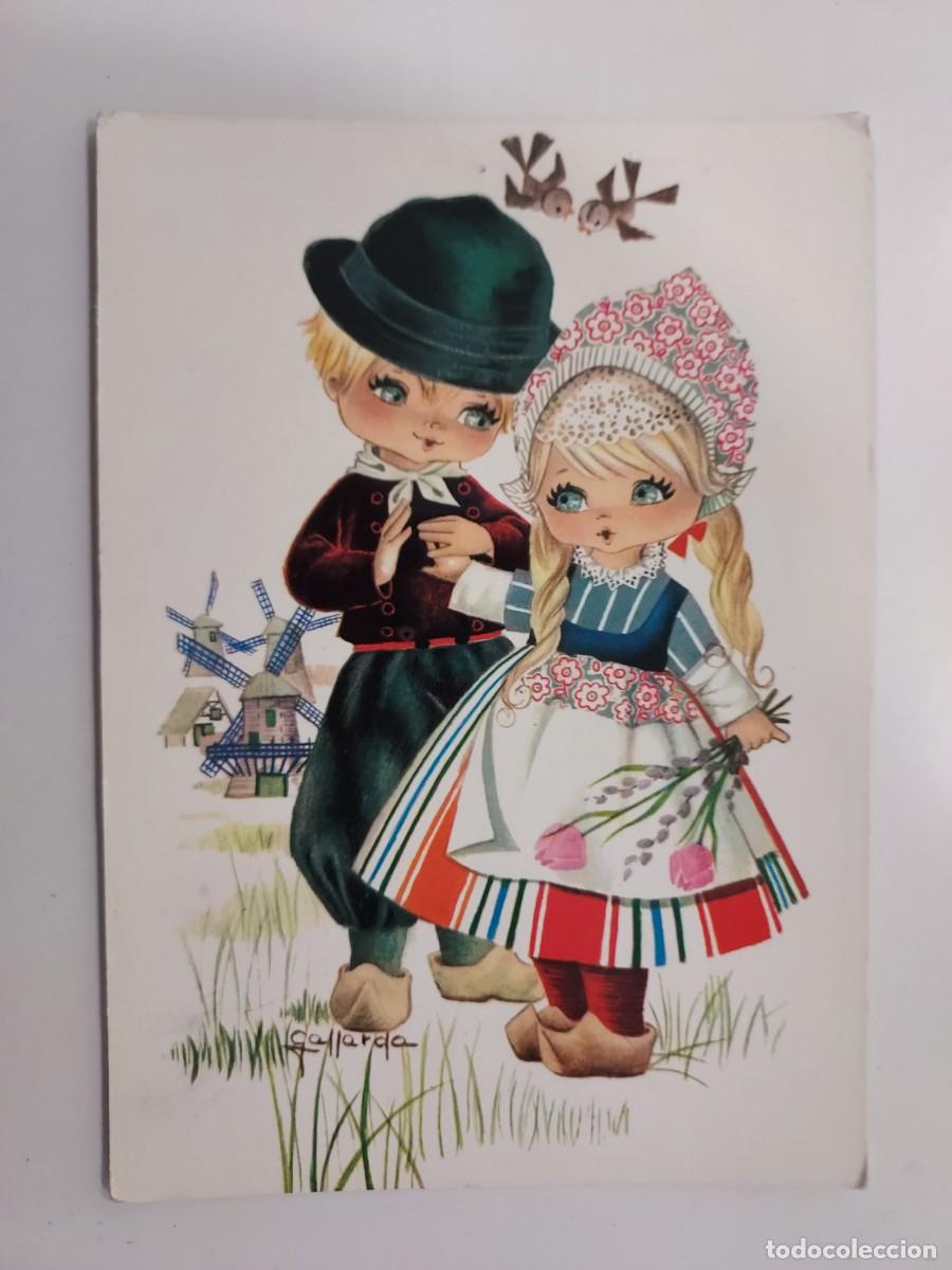 Postales: POSTAL ILUSTRADOR GALLARDA. PAREJA NI&Ntilde;OS ENAMORADOS HOLANDA MOLINOS. CIRCULADA. 1968. EUROCROMO