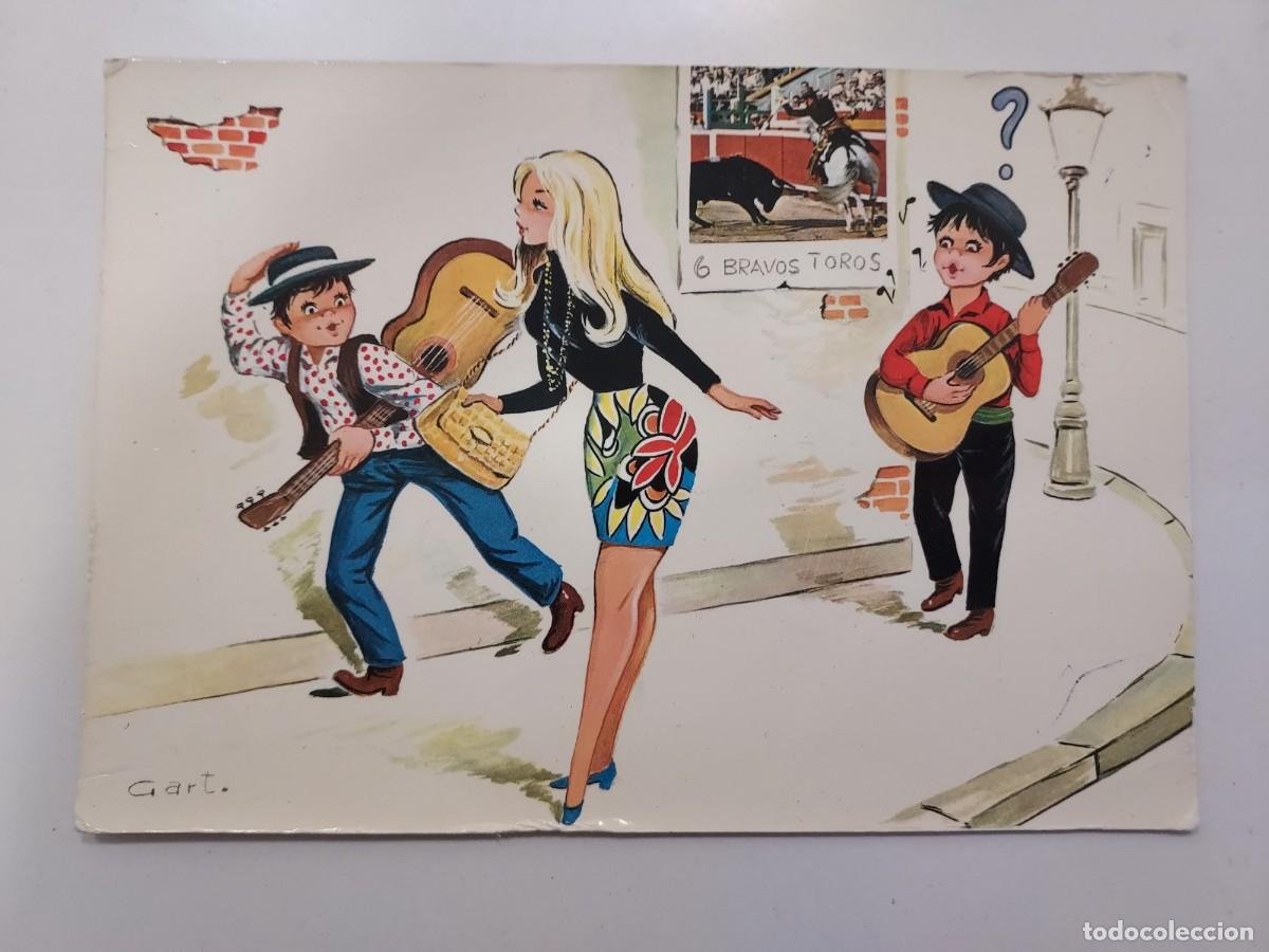 Postales: POSTAL ILUSTRADOR GART. CHICA TURISTA VACACIONES GUITARRISTAS FLAMENCO. 1969. SIN CIRCULAR. SAVIR