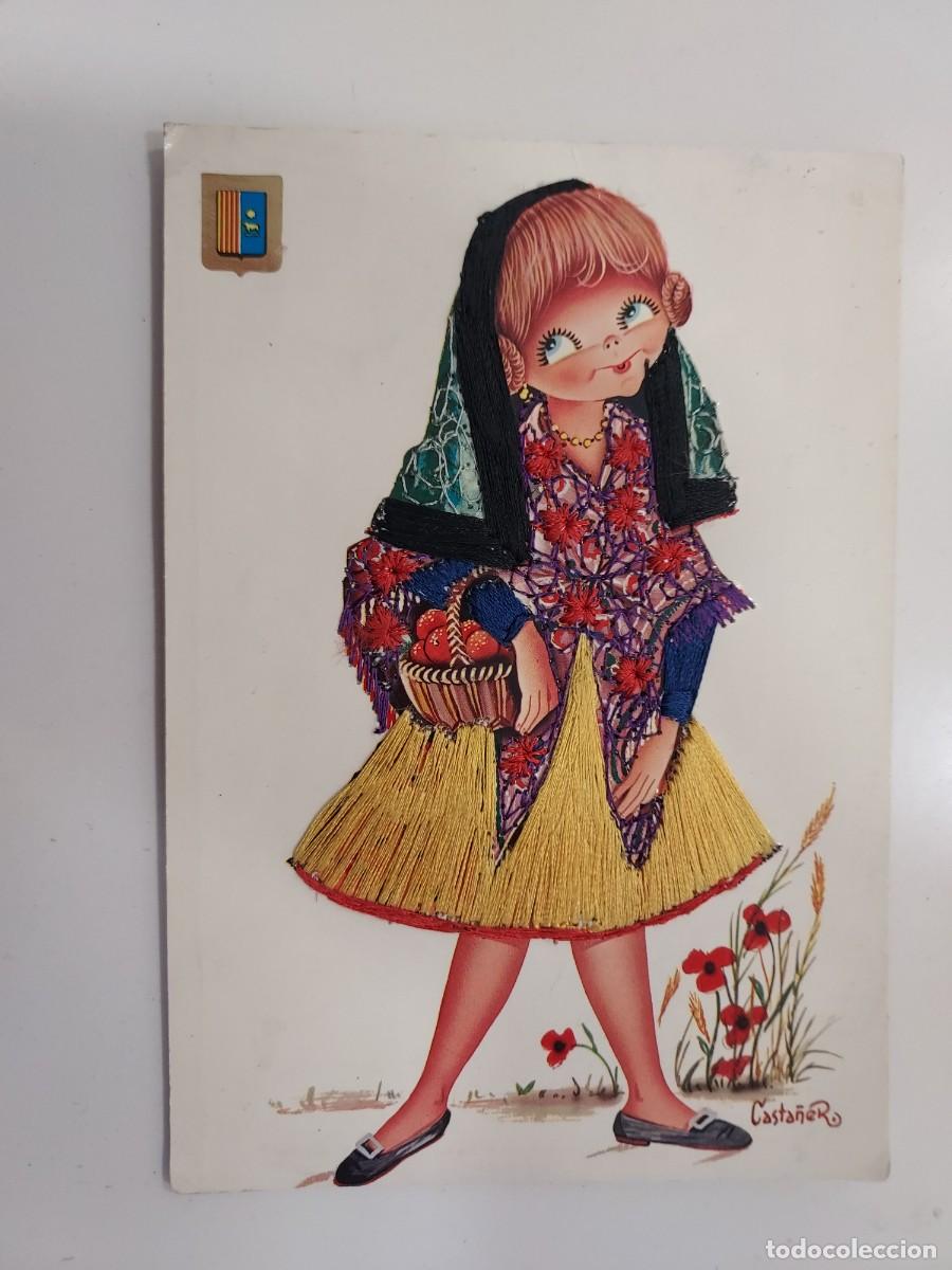 Postales: POSTAL ILUSTRADOR CASTA&Ntilde;ER. TERUEL TRAJE REGIONAL. BORDADA HILO. ESCRITA 1973. ESCUDO ORO