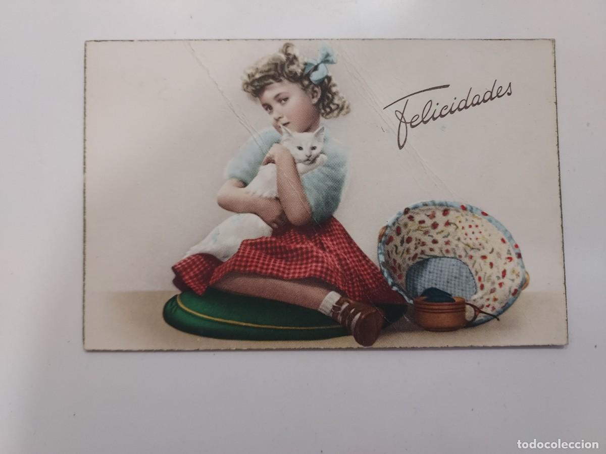 Postales: POSTAL ILUSTRADA. NI&Ntilde;A CON GATO, FELICIDADES. CYZ. A&Ntilde;OS 1940 1950. ESCRITA