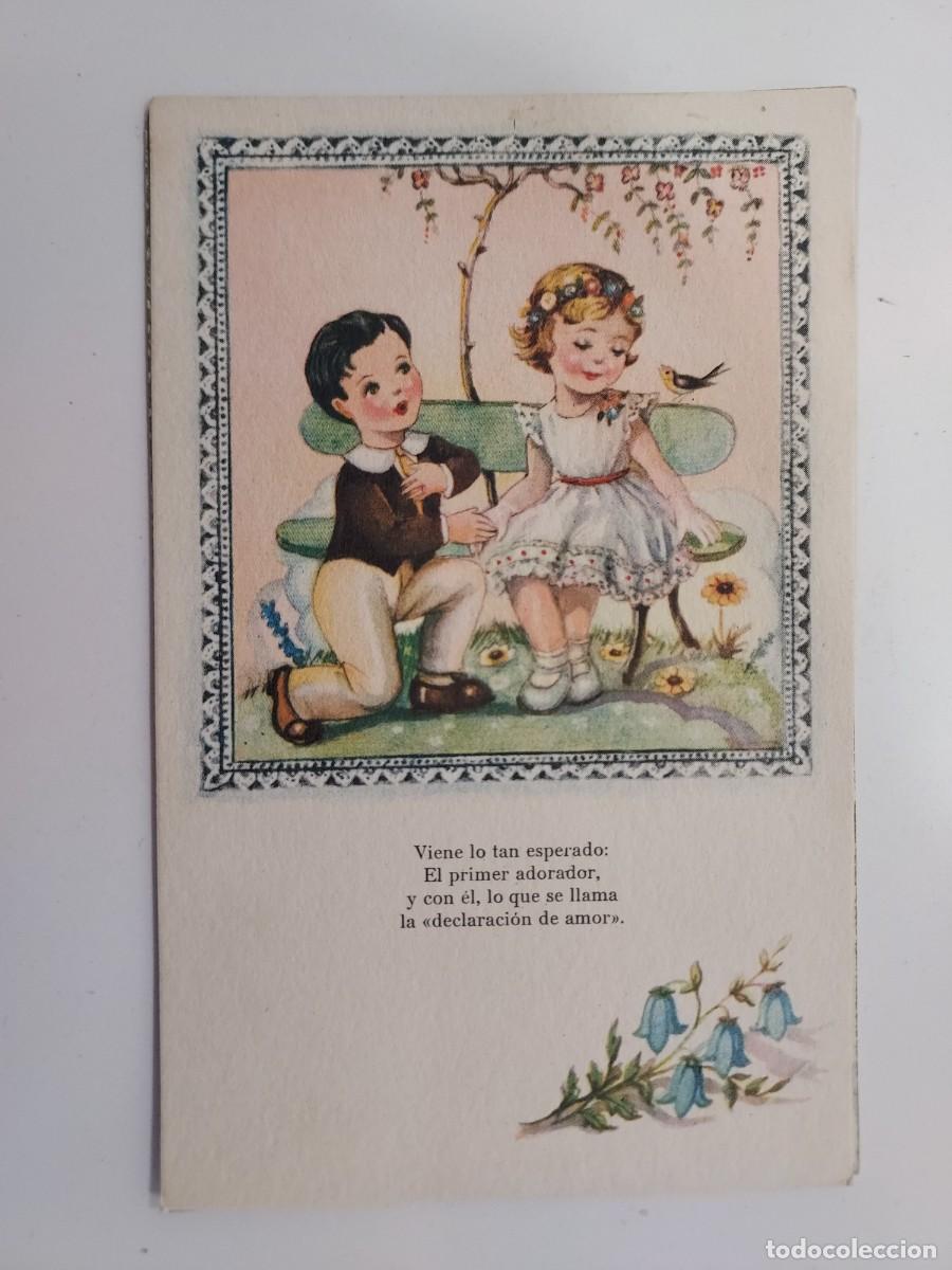 Postales: POSTAL ILUSTRADA. PAREJA NI&Ntilde;OS DECLARACION DE AMOR. FENIX. ESCRITA 1950. ETAPAS DE LA VIDA