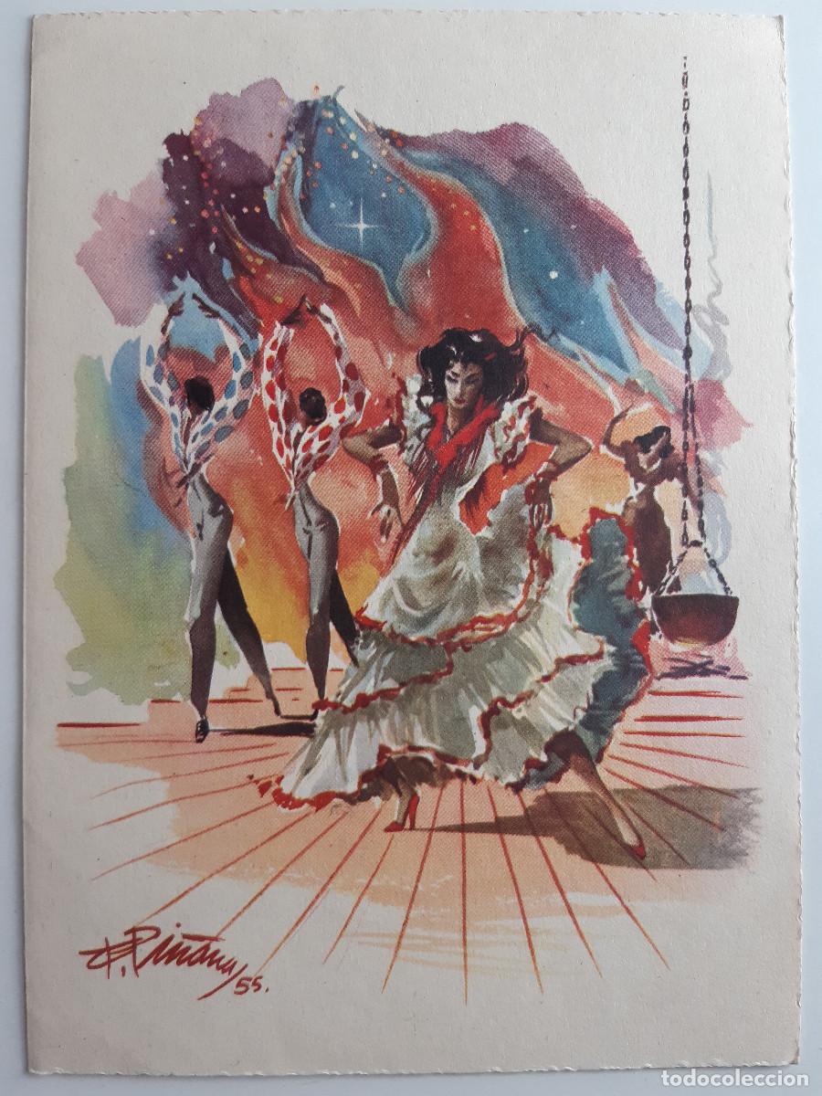 Postales: POSTAL DANZA DEL FUEGO ANTIGUA FELICITACION SERIE 4035 NUMERO 1 ILUSTRACION F. PI&Ntilde;ANA 1955