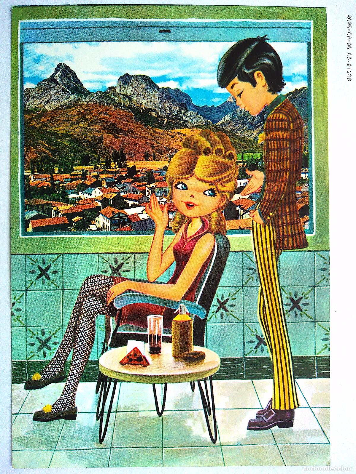 Postcards: BONITA POSTAL CON DIBUJO DE PAREJA ENAMORADA . A&Ntilde;OS 70