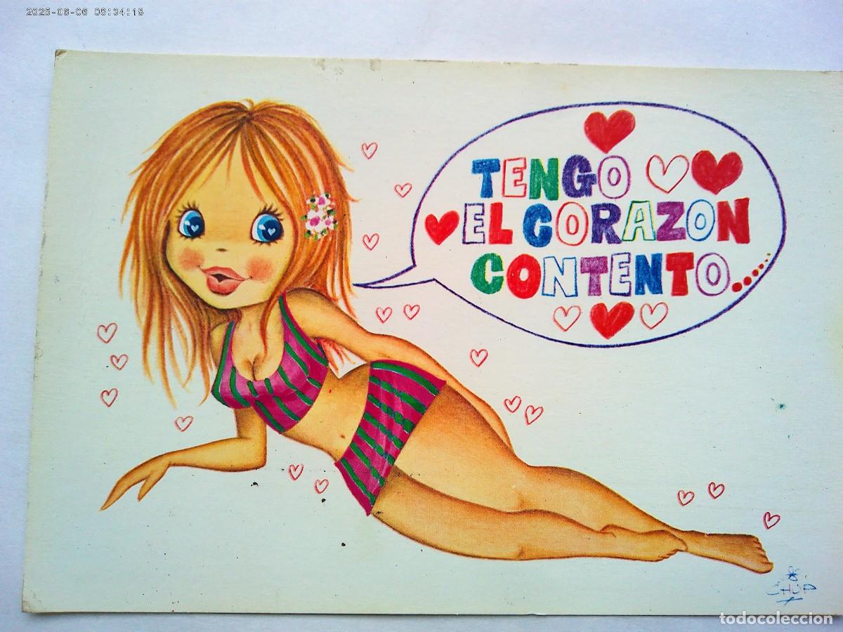 Postais: PRECIOSA POSTAL CON BONITO DIBUJO DE CHICA EN MINIFALDA Y TOP. A&Ntilde;OS 70