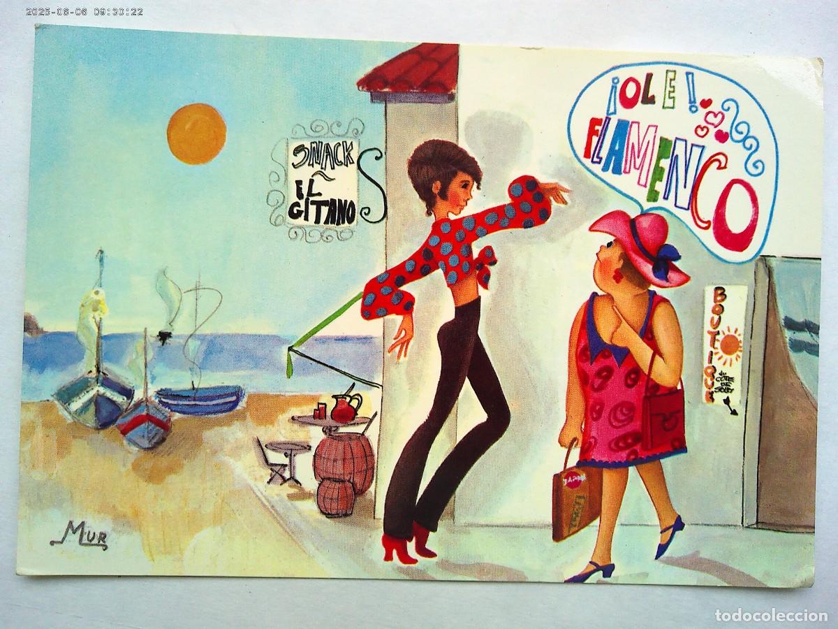 Postkarten: BONITA POSTAL CON DIBUJO DE PAREJA : GITANO FLAMENCO Y TURISTA . A&Ntilde;OS 70